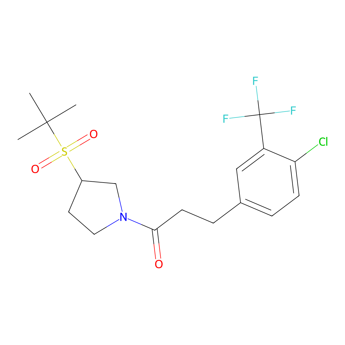1-(3-(Tert-butylsulfonyl)pyrrolidin-1-yl)-3-(4-chloro-3-(trifluoromethyl)phenyl)propan-1-one molecular structure, CAS 1797781-80-6