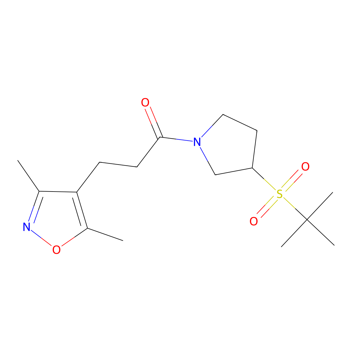 1-(3-(Tert-butylsulfonyl)pyrrolidin-1-yl)-3-(3,5-dimethylisoxazol-4-yl)propan-1-one molecular structure, CAS 1797781-84-0