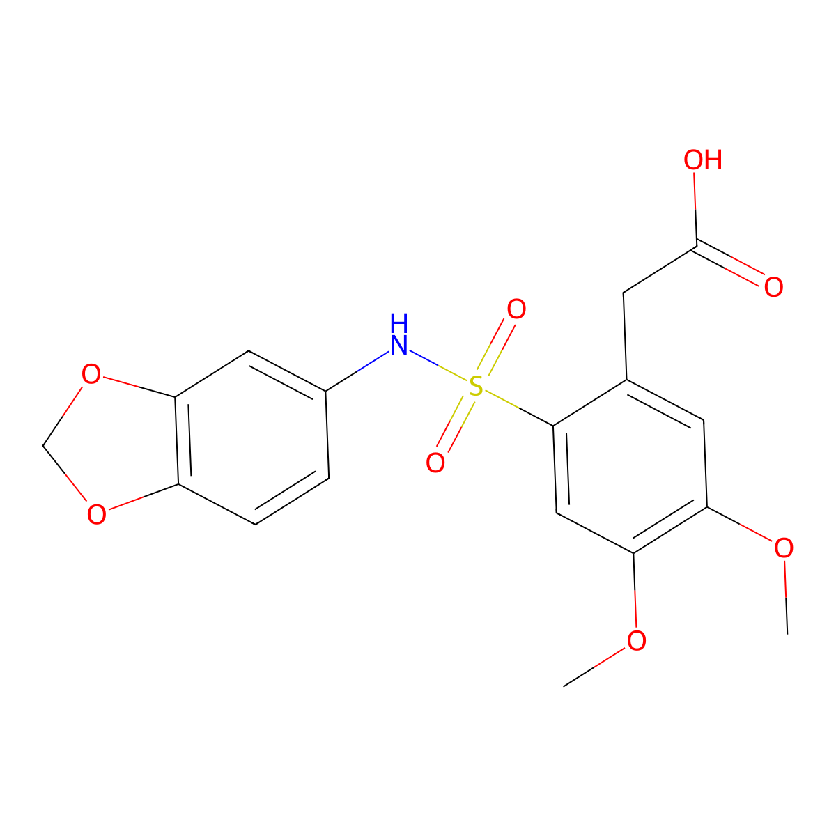 2-(2-((Benzo[d]1,3-dioxolan-5-ylamino)sulfonyl)-4,5-dimethoxyphenyl)acetic acid molecular structure, CAS 1797781-96-4