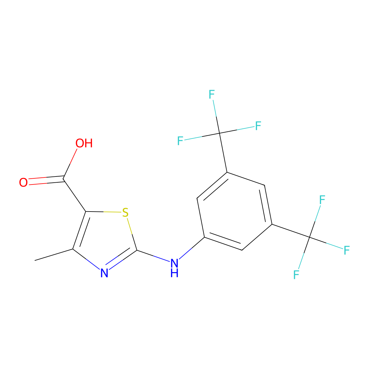 2-((3,5-bis(Trifluoromethyl)phenyl)amino)-4-methyl-1,3-thiazole-5-carboxylic acid molecular structure, CAS 1797782-24-1