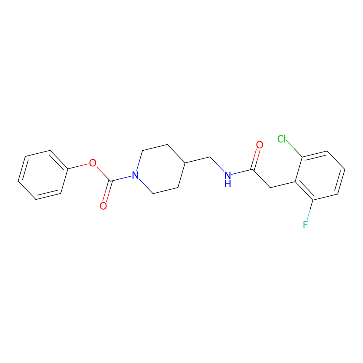 Phenyl 4-((2-(2-chloro-6-fluorophenyl)acetamido)methyl)piperidine-1-carboxylate molecular structure, CAS 1797790-91-0