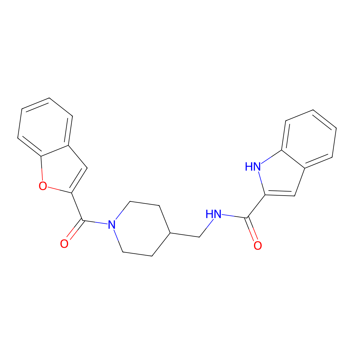 N-((1-(benzofuran-2-carbonyl)piperidin-4-yl)methyl)-1H-indole-2-carboxamide molecular structure, CAS 1797791-20-8