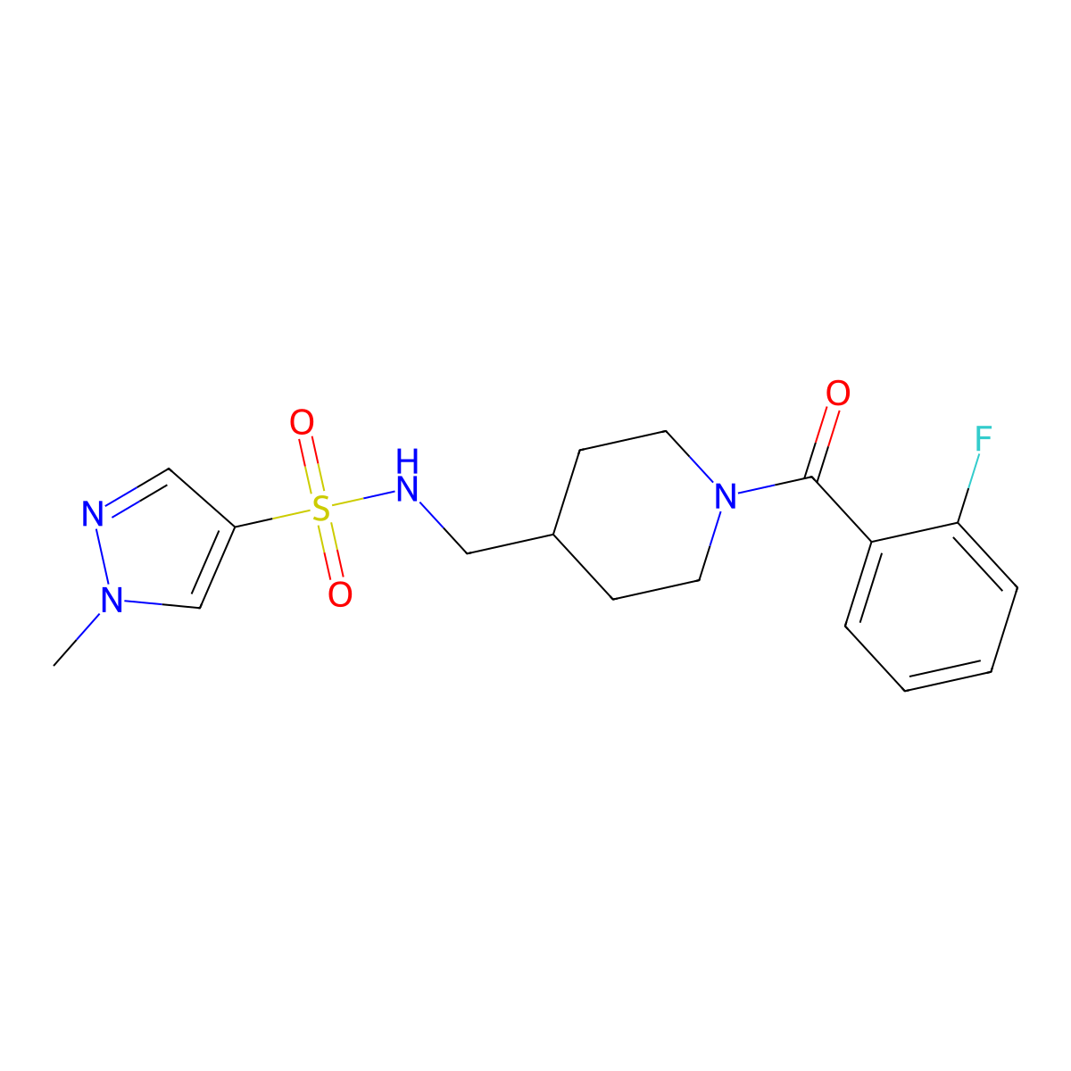 N-{[1-(2-fluorobenzoyl)piperidin-4-yl]methyl}-1-methyl-1H-pyrazole-4-sulfonamide molecular structure, CAS 1797791-66-2