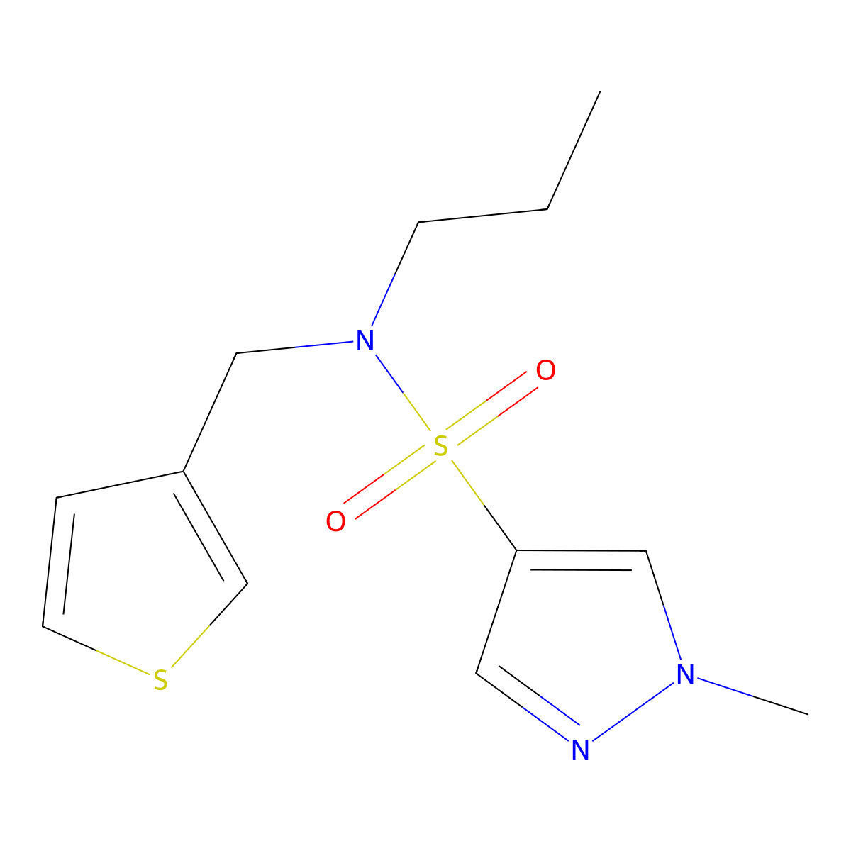 1-methyl-N-propyl-N-(thiophen-3-ylmethyl)-1H-pyrazole-4-sulfonamide molecular structure, CAS 1797791-68-4