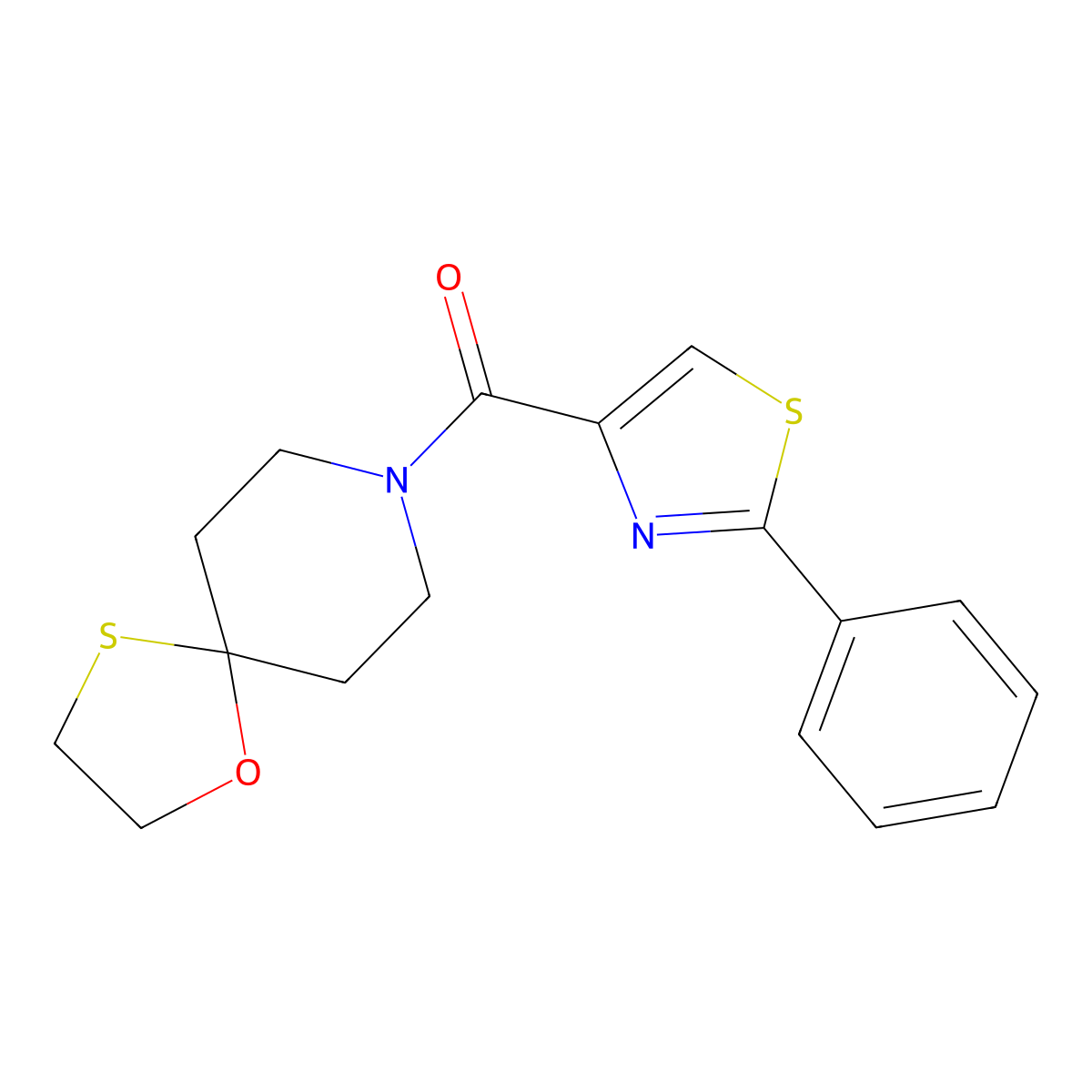 (2-Phenylthiazol-4-yl)(1-oxa-4-thia-8-azaspiro[4.5]decan-8-yl)methanone molecular structure, CAS 1797791-78-6