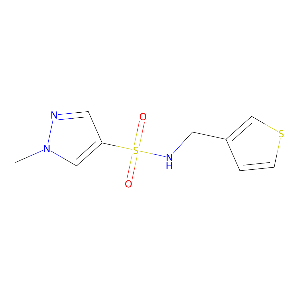 1-methyl-N-(thiophen-3-ylmethyl)-1H-pyrazole-4-sulfonamide molecular structure, CAS 1797792-55-2
