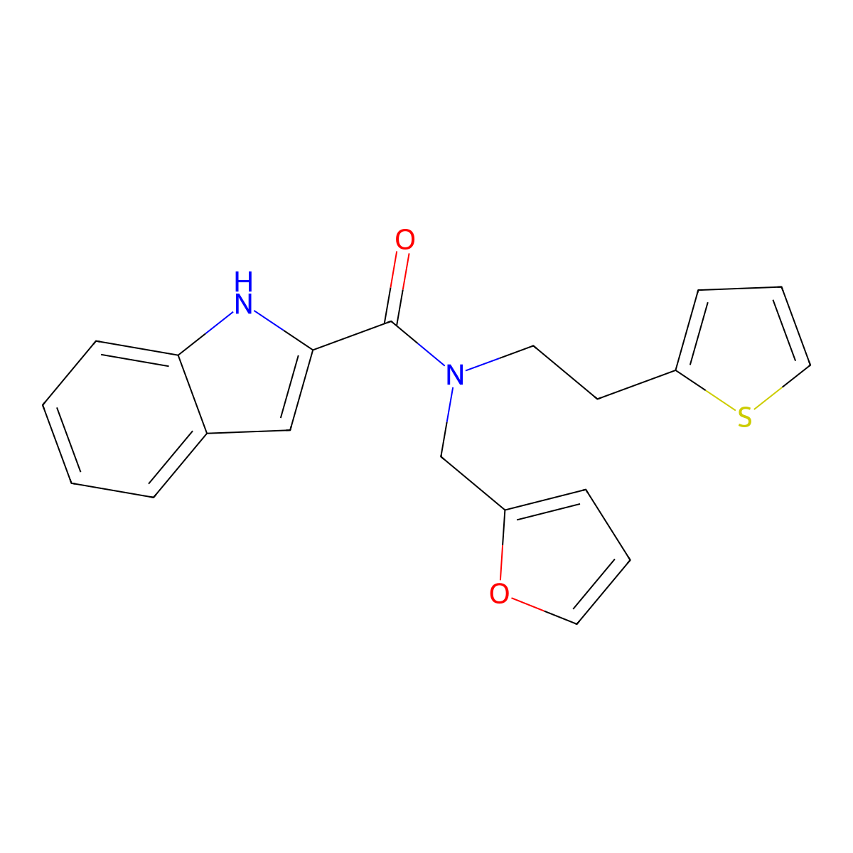 N-(furan-2-ylmethyl)-N-(2-(thiophen-2-yl)ethyl)-1H-indole-2-carboxamide molecular structure, CAS 1797792-89-2