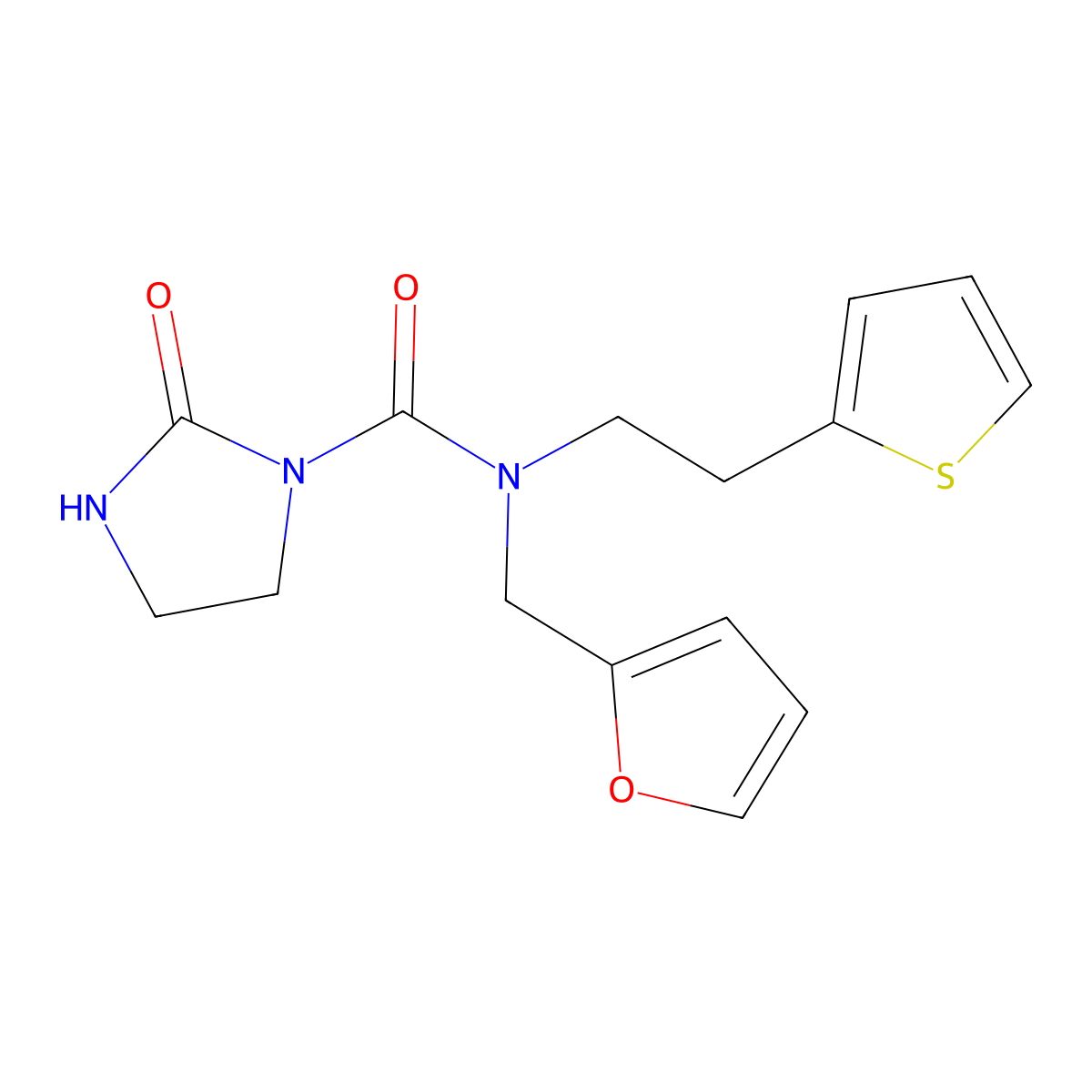 N-(furan-2-ylmethyl)-2-oxo-N-(2-(thiophen-2-yl)ethyl)imidazolidine-1-carboxamide molecular structure, CAS 1797792-97-2