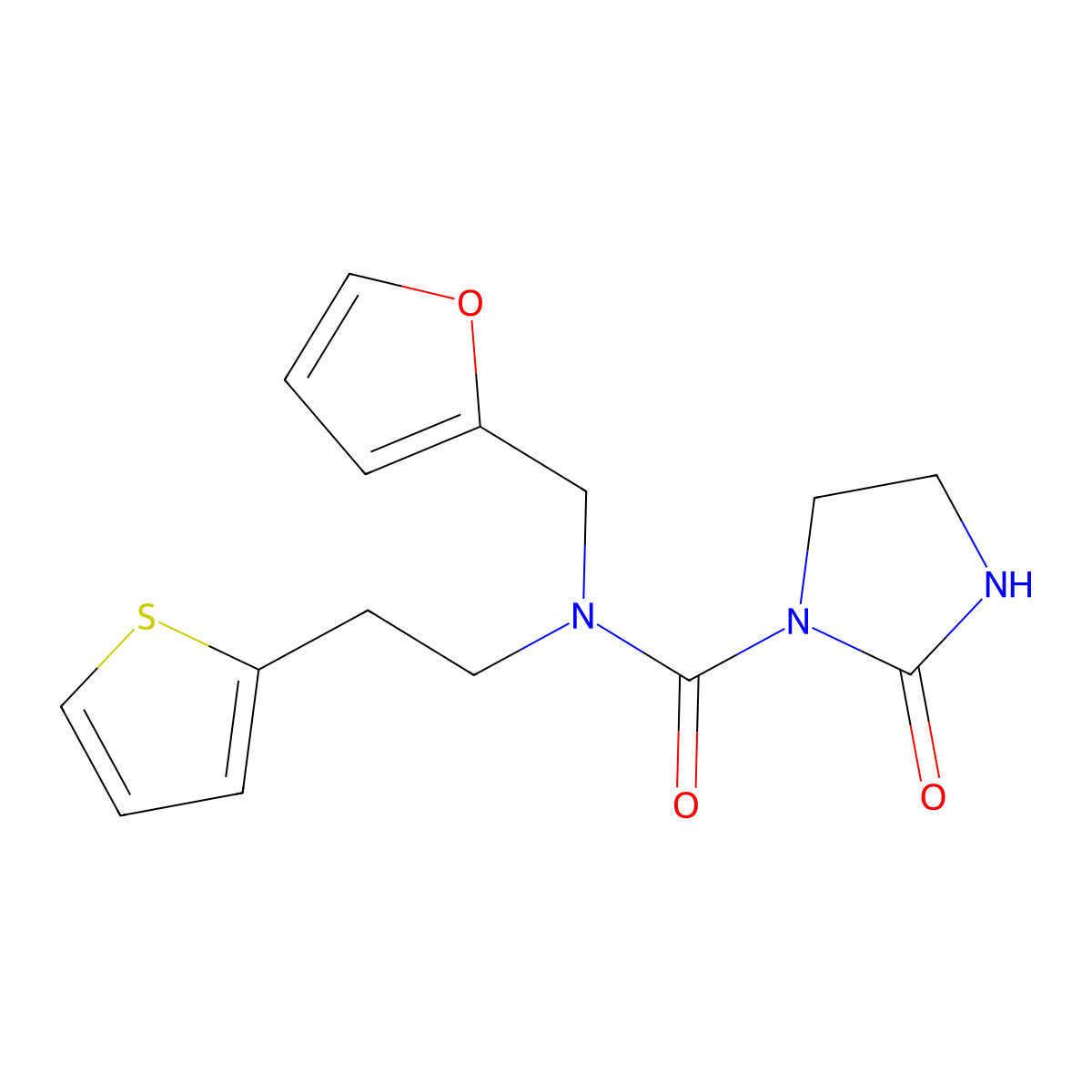 N-(furan-2-ylmethyl)-2-oxo-N-(2-(thiophen-2-yl)ethyl)imidazolidine-1-carboxamide molecular structure, CAS 1797792-97-2