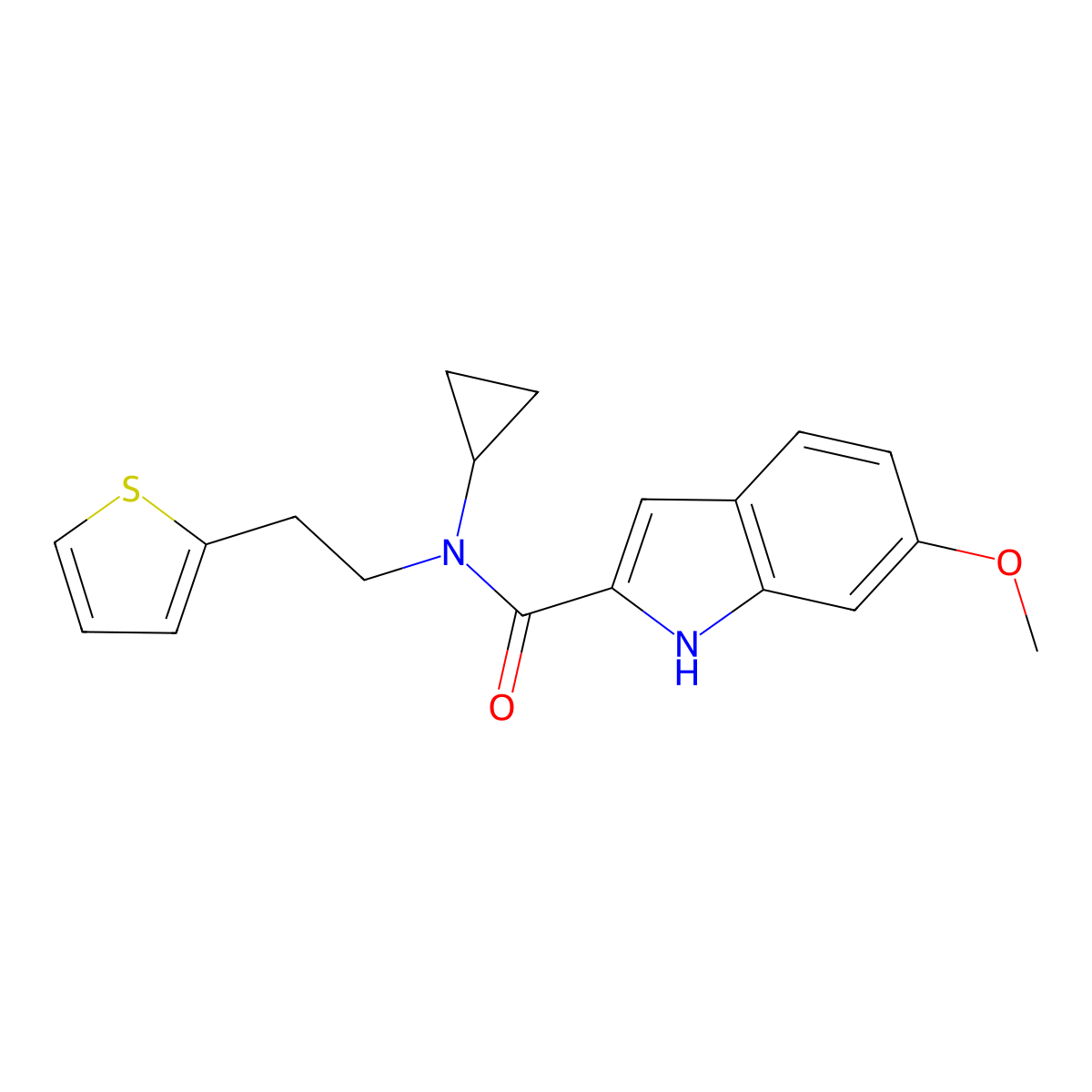 N-cyclopropyl-6-methoxy-N-(2-(thiophen-2-yl)ethyl)-1H-indole-2-carboxamide molecular structure, CAS 1797793-22-6