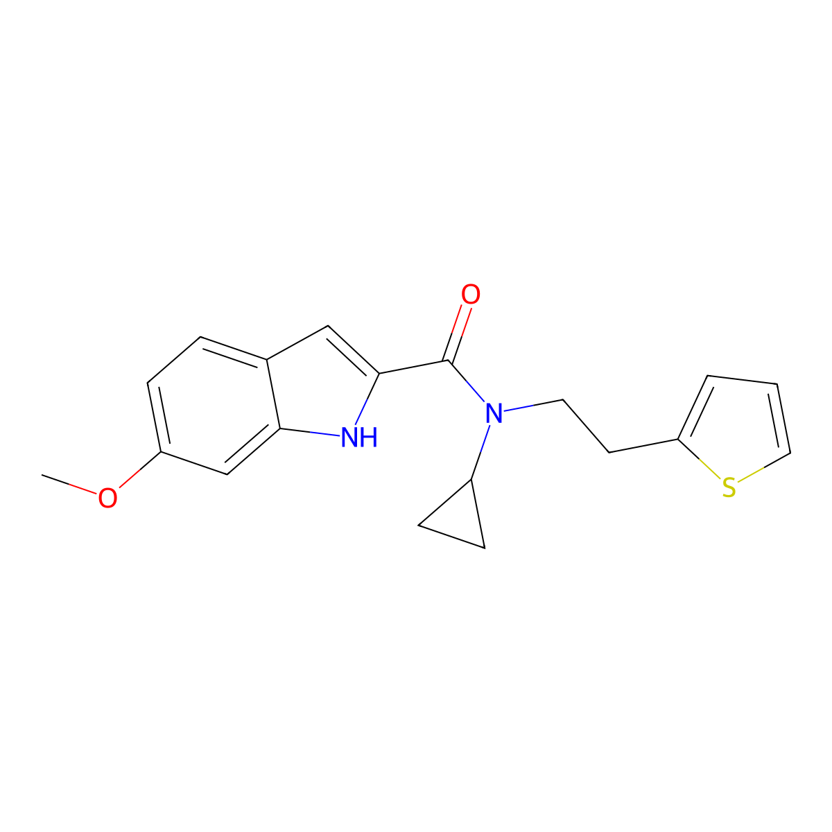 N-cyclopropyl-6-methoxy-N-(2-(thiophen-2-yl)ethyl)-1H-indole-2-carboxamide molecular structure, CAS 1797793-22-6