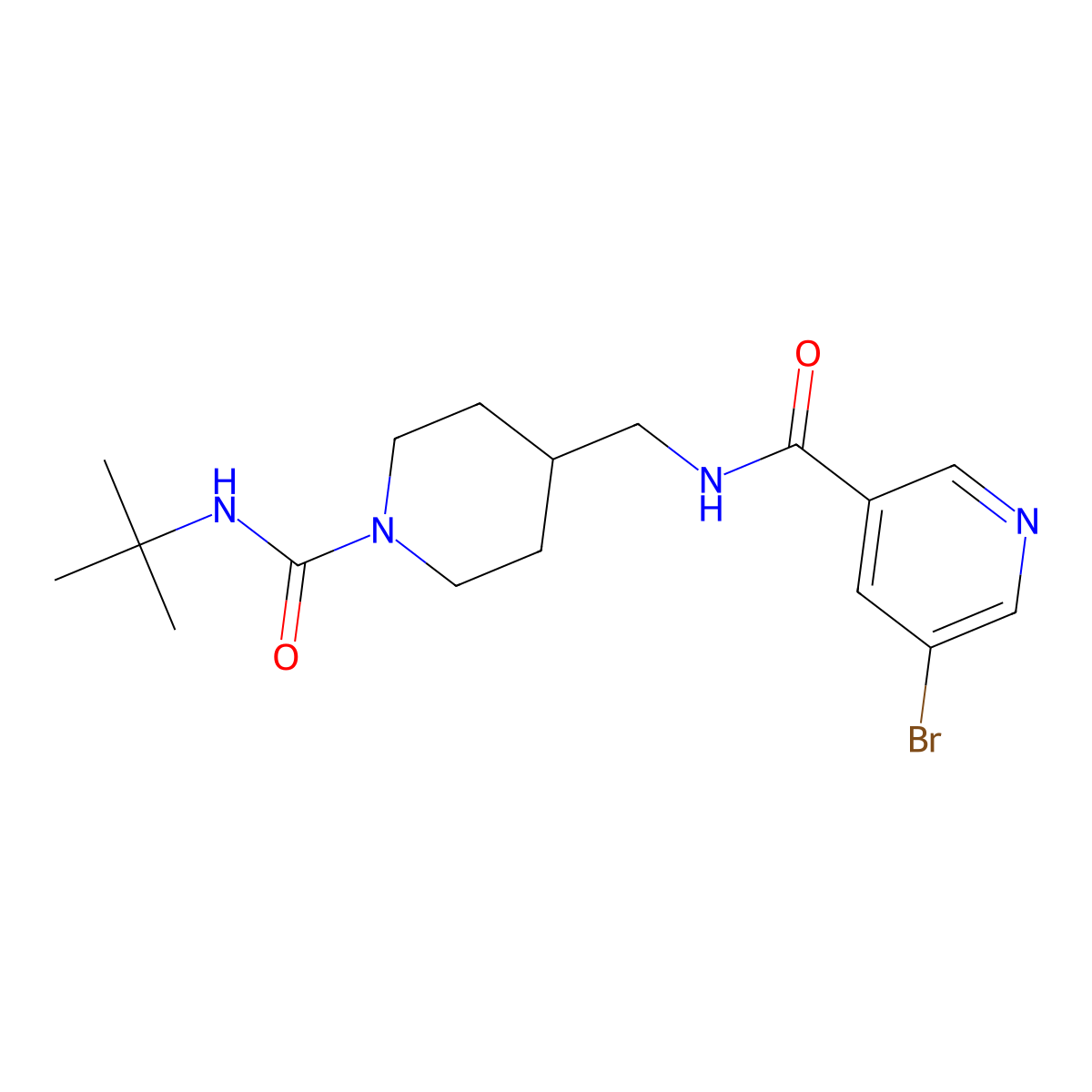 5-bromo-N-((1-(tert-butylcarbamoyl)piperidin-4-yl)methyl)nicotinamide molecular structure, CAS 1797793-47-5