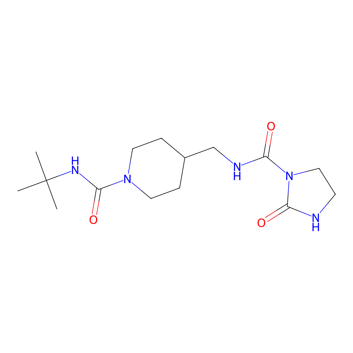 N-(tert-butyl)-4-((2-oxoimidazolidine-1-carboxamido)methyl)piperidine-1-carboxamide molecular structure, CAS 1797793-52-2
