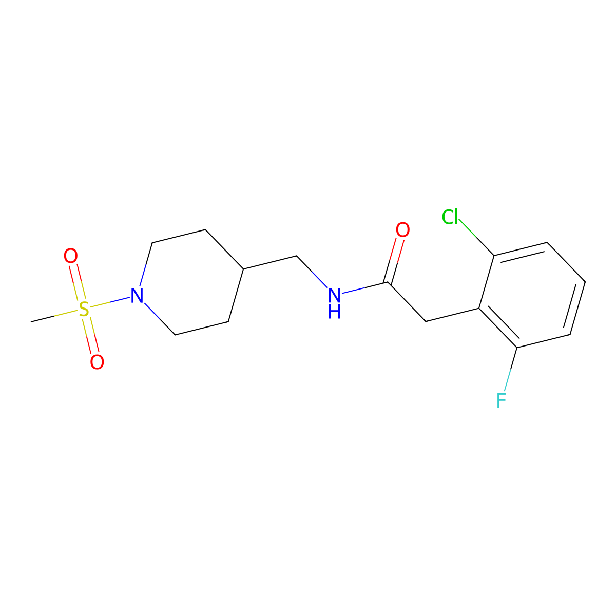 2-(2-chloro-6-fluorophenyl)-N-((1-(methylsulfonyl)piperidin-4-yl)methyl)acetamide molecular structure, CAS 1797793-71-5