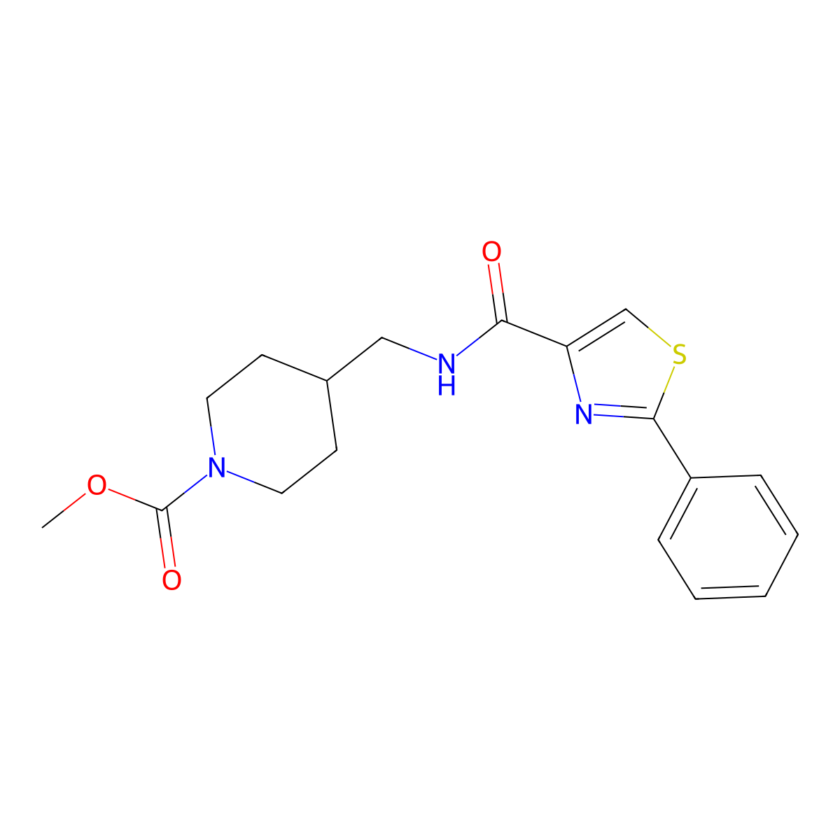 Methyl 4-((2-phenylthiazole-4-carboxamido)methyl)piperidine-1-carboxylate molecular structure, CAS 1797793-82-8
