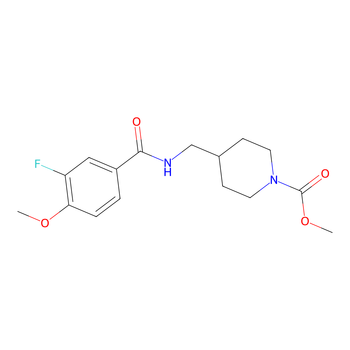 Methyl 4-((3-fluoro-4-methoxybenzamido)methyl)piperidine-1-carboxylate molecular structure, CAS 1797793-90-8
