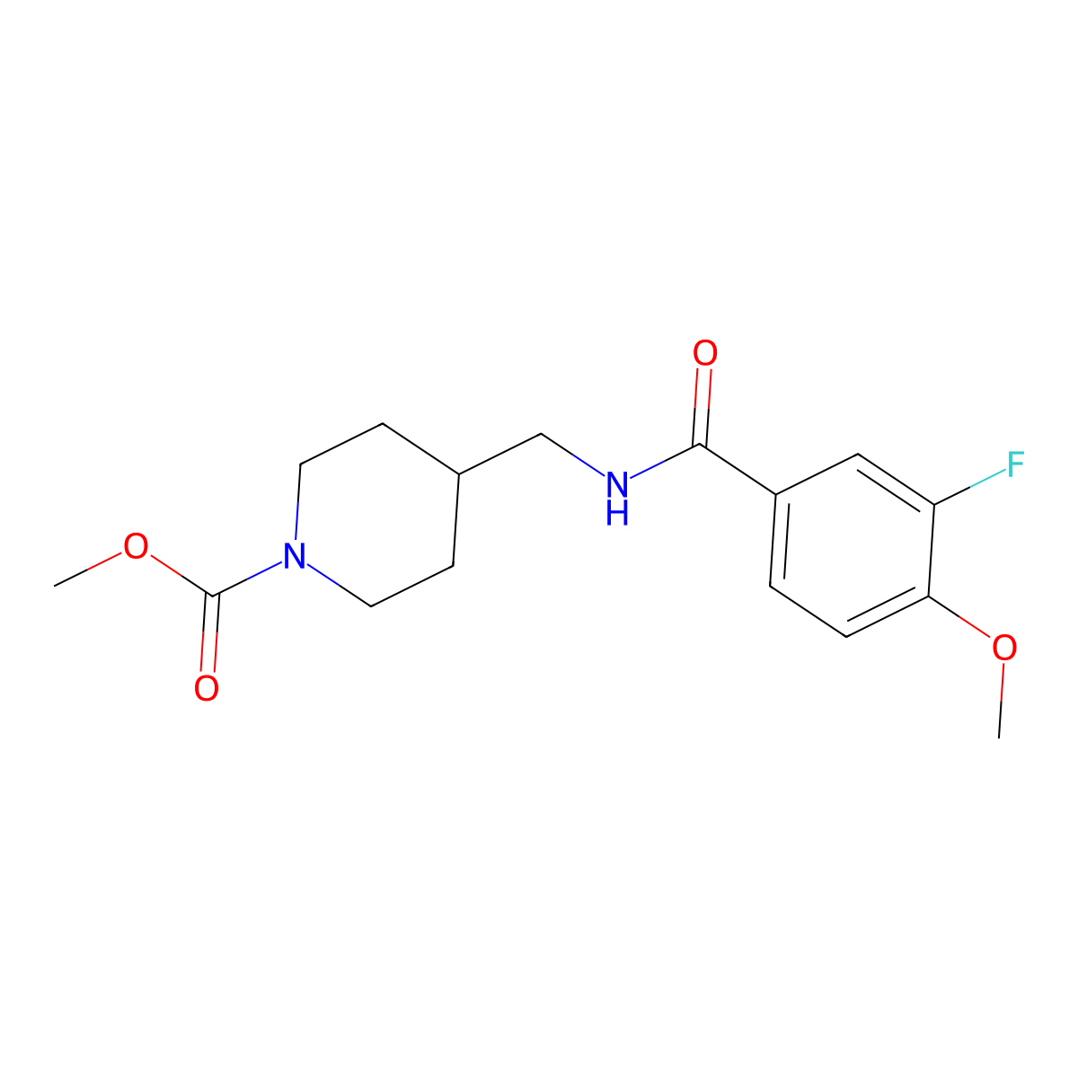 Methyl 4-((3-fluoro-4-methoxybenzamido)methyl)piperidine-1-carboxylate molecular structure, CAS 1797793-90-8