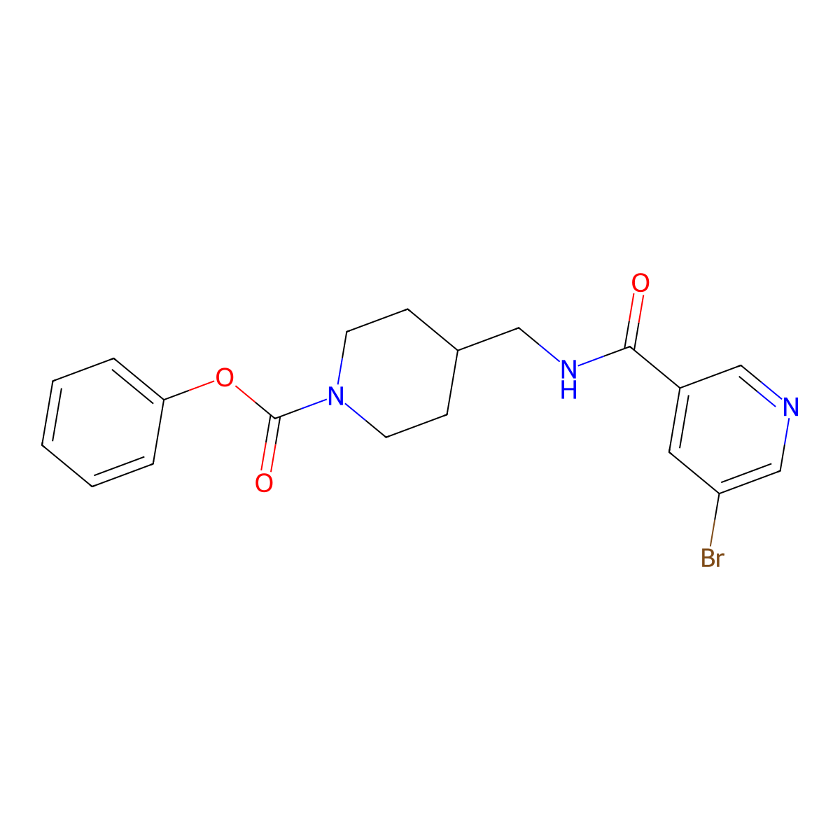 Phenyl 4-((5-bromonicotinamido)methyl)piperidine-1-carboxylate molecular structure, CAS 1797793-94-2