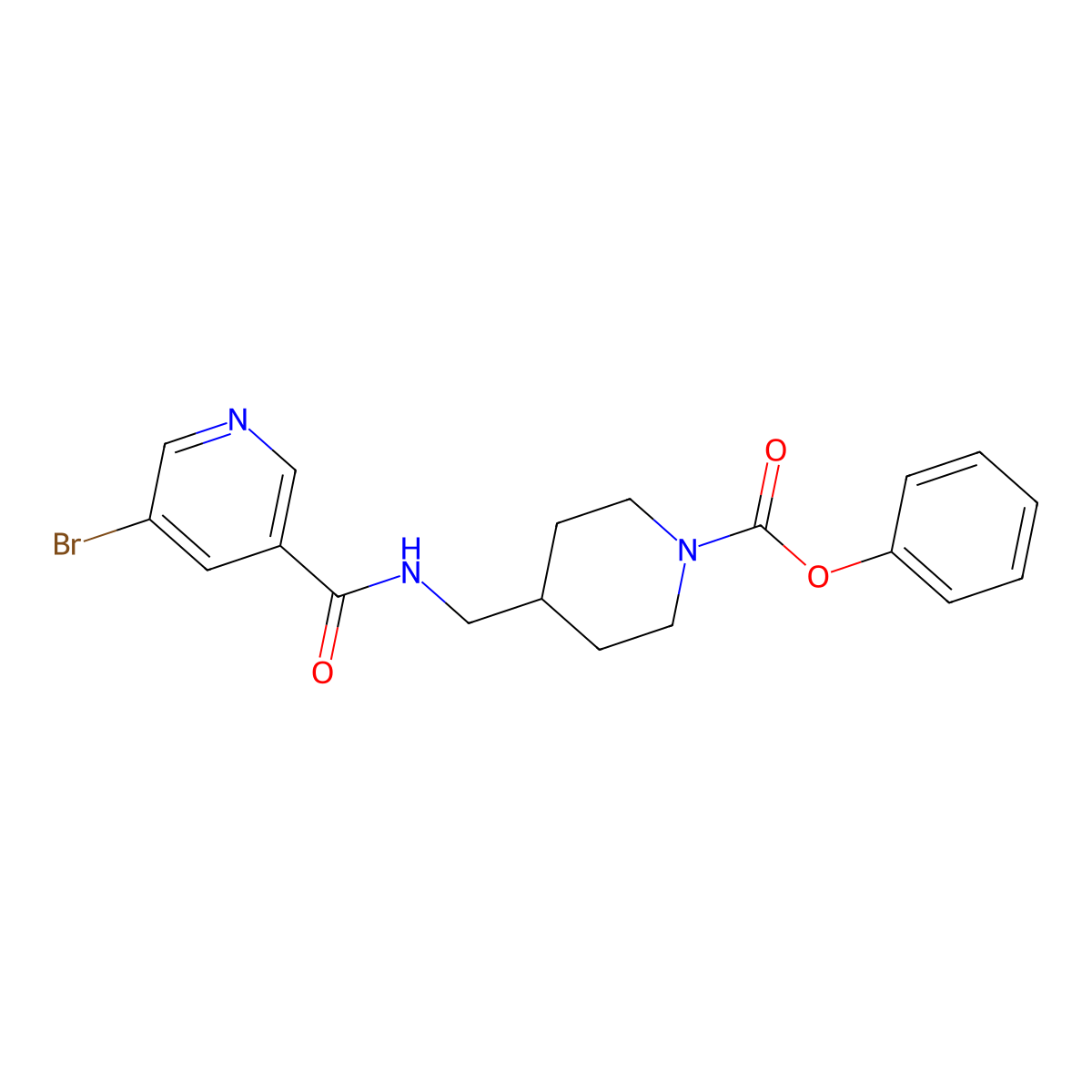 Phenyl 4-((5-bromonicotinamido)methyl)piperidine-1-carboxylate molecular structure, CAS 1797793-94-2