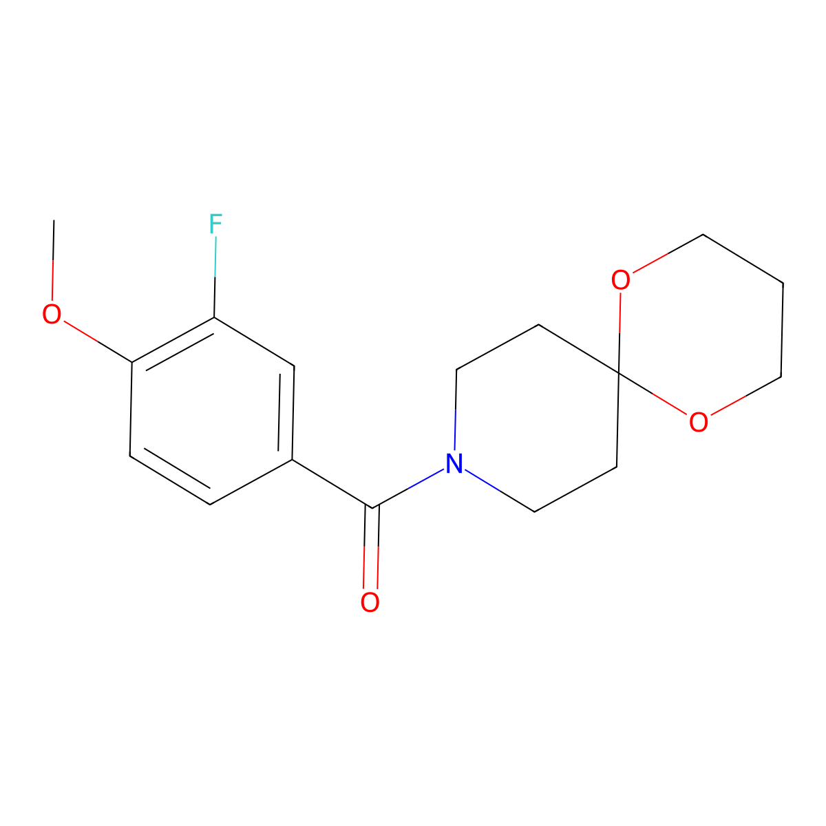 (3-Fluoro-4-methoxyphenyl)(1,5-dioxa-9-azaspiro[5.5]undecan-9-yl)methanone molecular structure, CAS 1797801-93-4