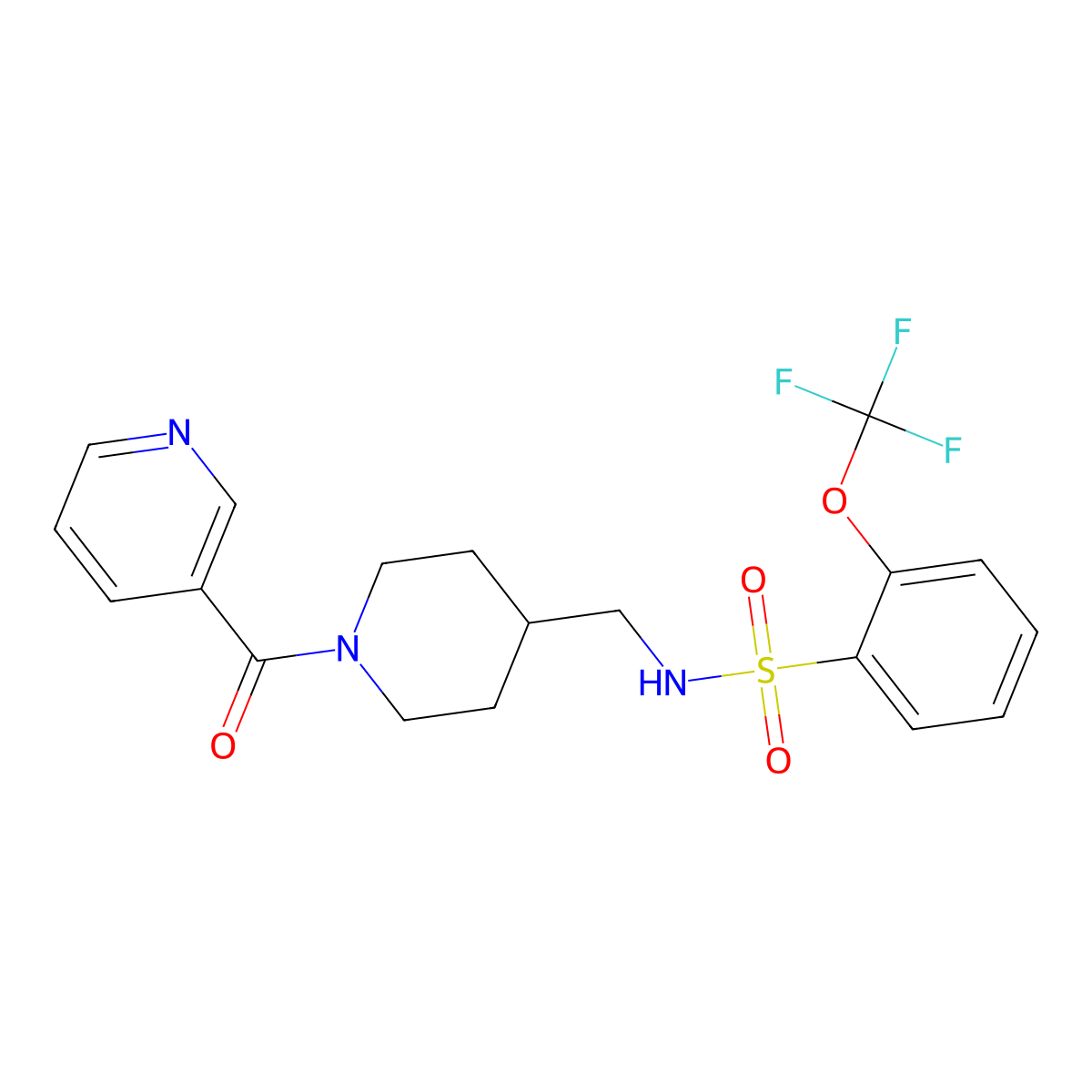 N-((1-nicotinoylpiperidin-4-yl)methyl)-2-(trifluoromethoxy)benzenesulfonamide molecular structure, CAS 1797802-27-7