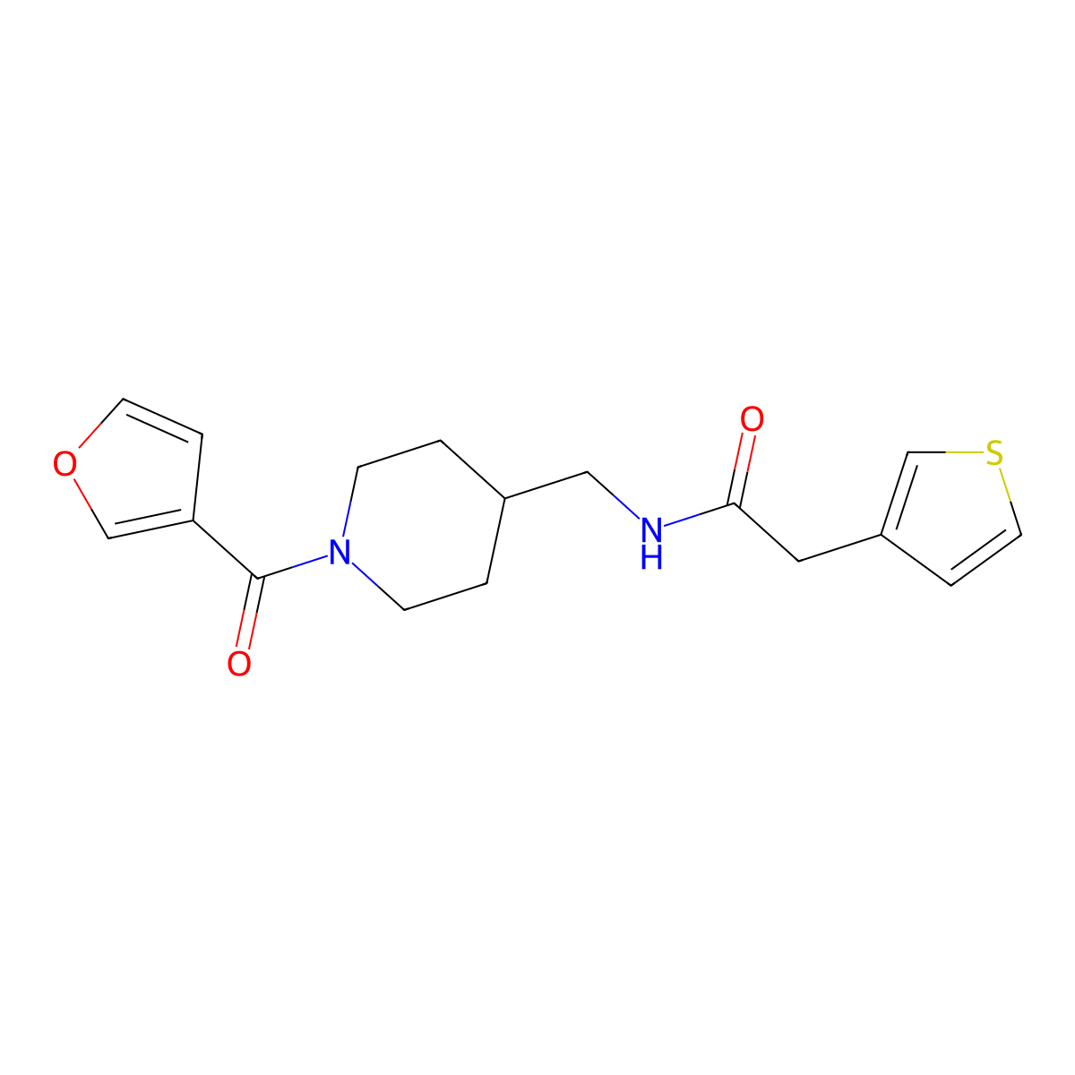 N-((1-(furan-3-carbonyl)piperidin-4-yl)methyl)-2-(thiophen-3-yl)acetamide molecular structure, CAS 1797802-43-7