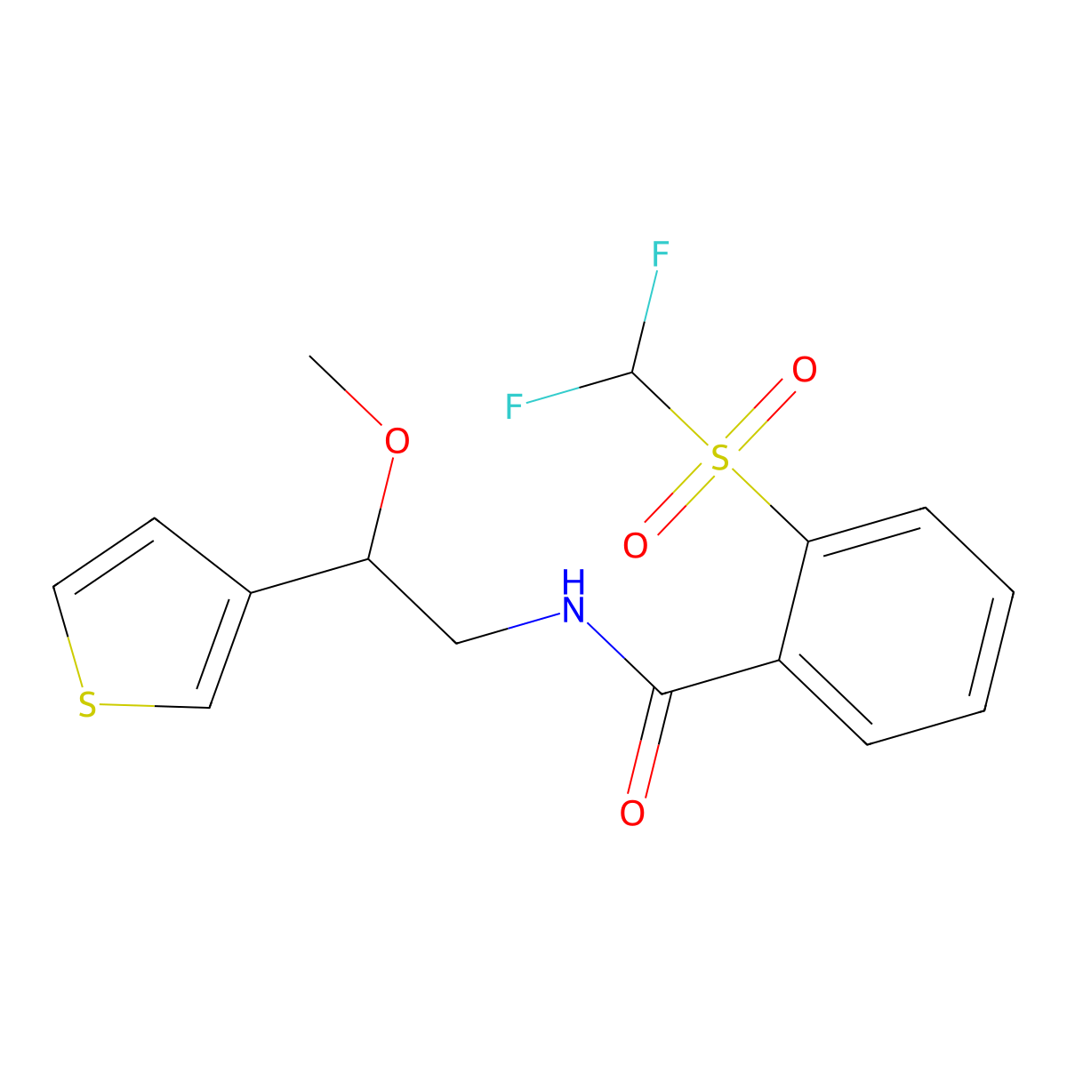 2-((difluoromethyl)sulfonyl)-N-(2-methoxy-2-(thiophen-3-yl)ethyl)benzamide molecular structure, CAS 1797802-90-4