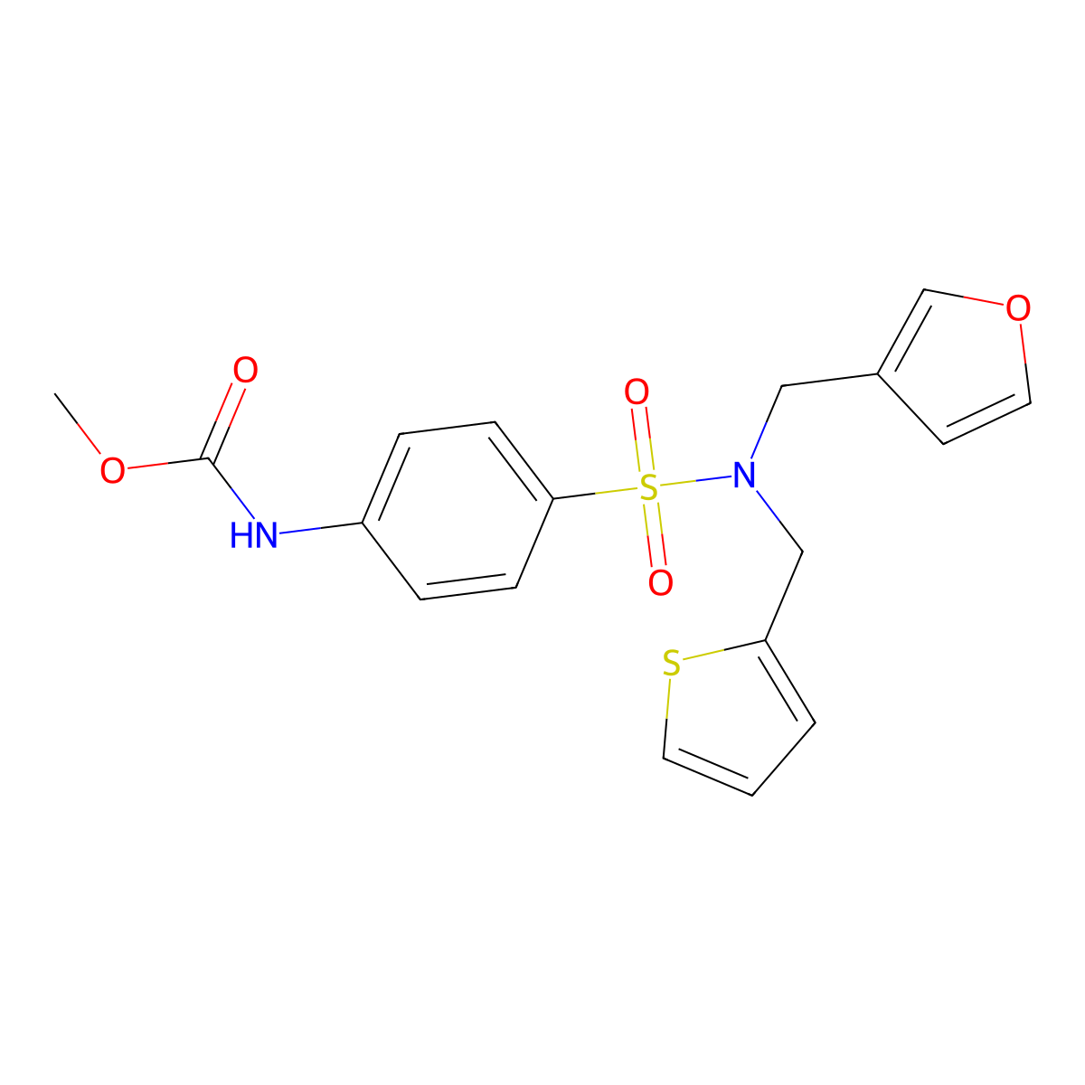 methyl (4-(N-(furan-3-ylmethyl)-N-(thiophen-2-ylmethyl)sulfamoyl)phenyl)carbamate molecular structure, CAS 1797802-97-1