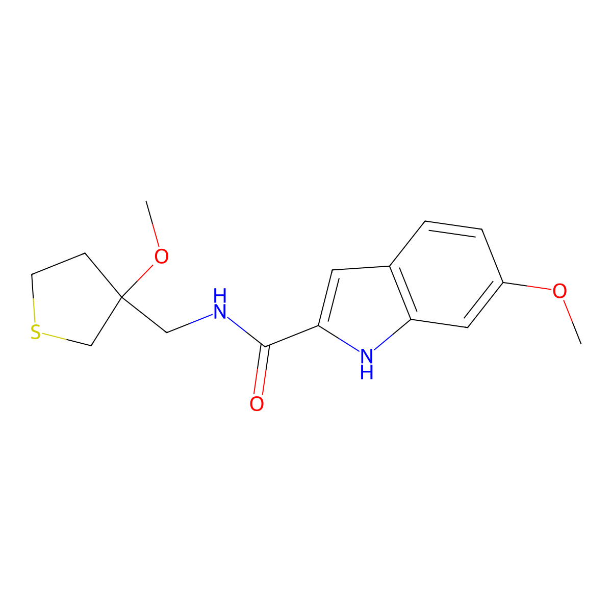 6-methoxy-N-[(3-methoxythiolan-3-yl)methyl]-1H-indole-2-carboxamide molecular structure, CAS 1797803-46-3