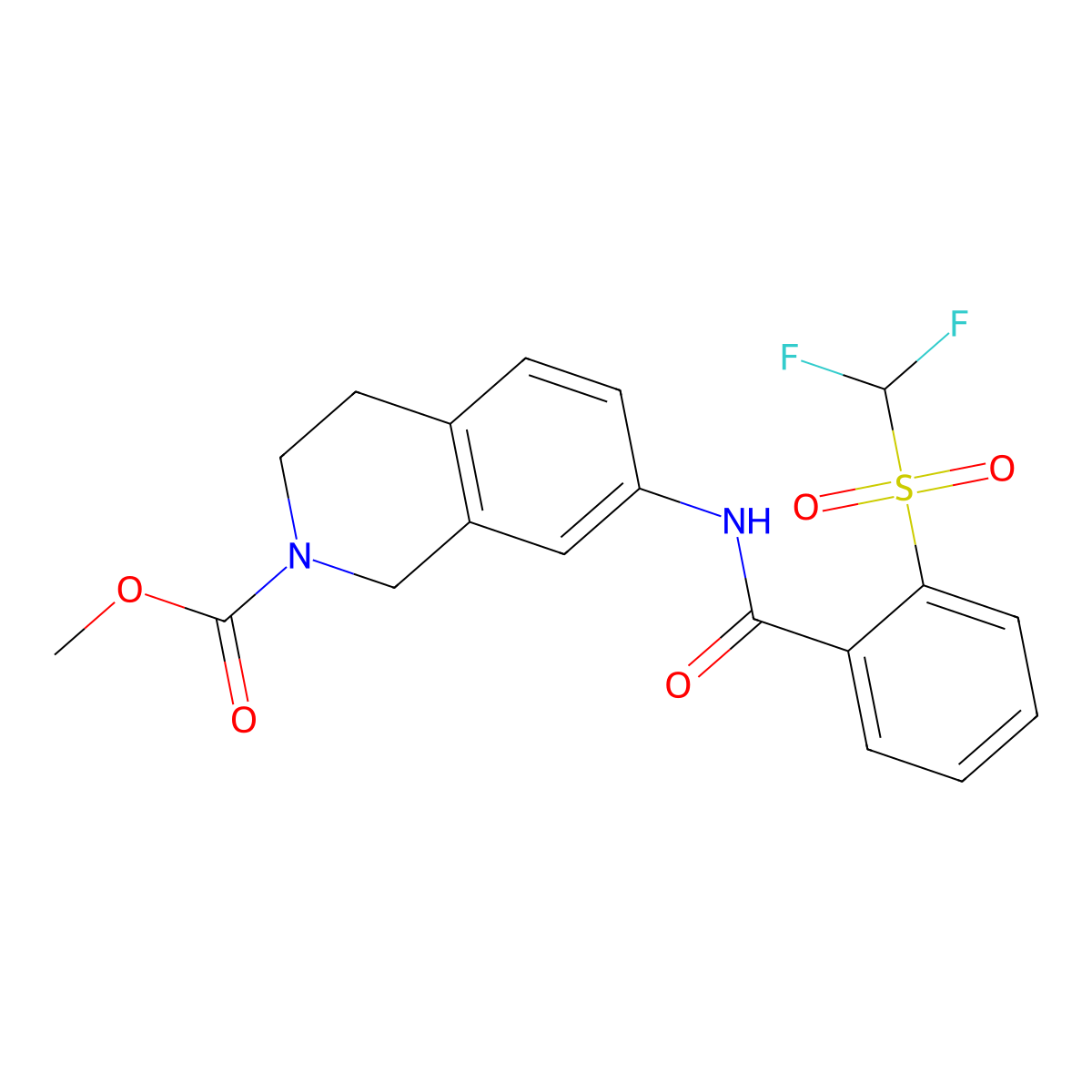 methyl 7-(2-((difluoromethyl)sulfonyl)benzamido)-3,4-dihydroisoquinoline-2(1H)-carboxylate molecular structure, CAS 1797803-54-3