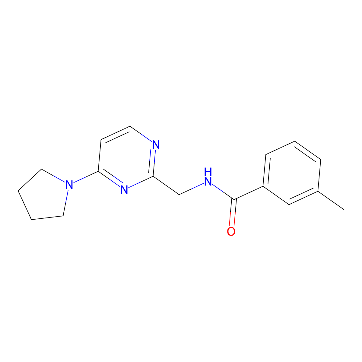 3-methyl-N-{[4-(pyrrolidin-1-yl)pyrimidin-2-yl]methyl}benzamide molecular structure, CAS 1797803-77-0