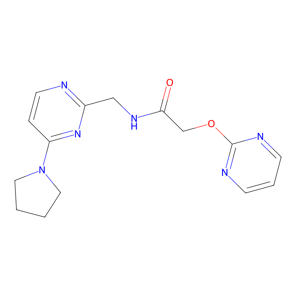 2-(pyrimidin-2-yloxy)-N-{[4-(pyrrolidin-1-yl)pyrimidin-2-yl]methyl}acetamide molecular structure, CAS 1797803-94-1