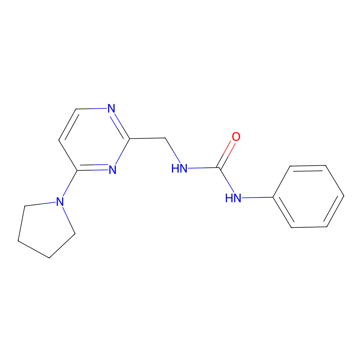 1-Phenyl-3-{[4-(pyrrolidin-1-yl)pyrimidin-2-yl]methyl}urea molecular structure, CAS 1797804-07-9