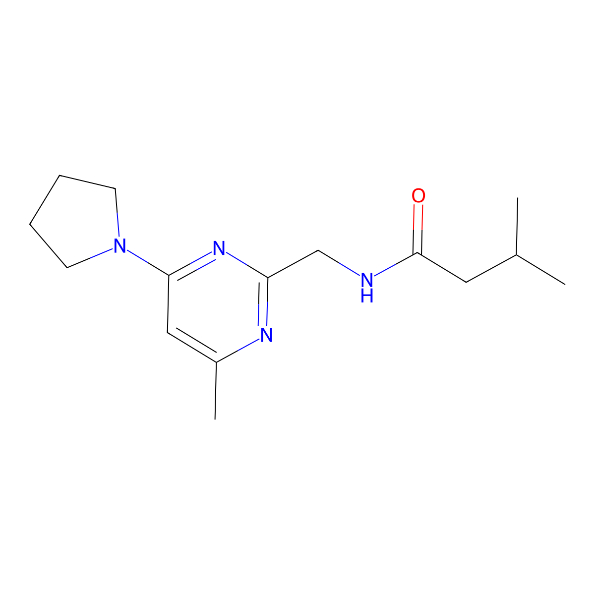 3-Methyl-N-{[4-methyl-6-(pyrrolidin-1-YL)pyrimidin-2-YL]methyl}butanamide molecular structure, CAS 1797804-20-6