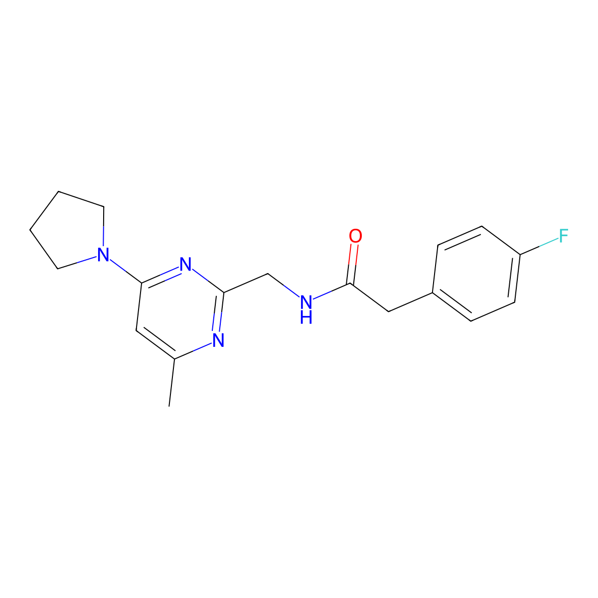 2-(4-Fluorophenyl)-N-{[4-methyl-6-(pyrrolidin-1-YL)pyrimidin-2-YL]methyl}acetamide molecular structure, CAS 1797804-36-4