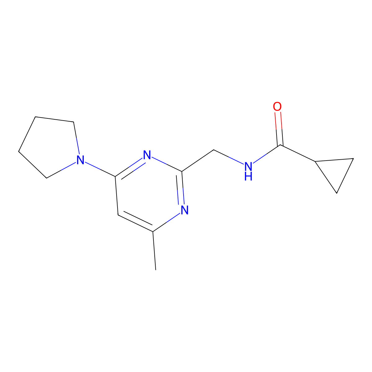 N-{[4-Methyl-6-(pyrrolidin-1-YL)pyrimidin-2-YL]methyl}cyclopropanecarboxamide molecular structure, CAS 1797804-38-6