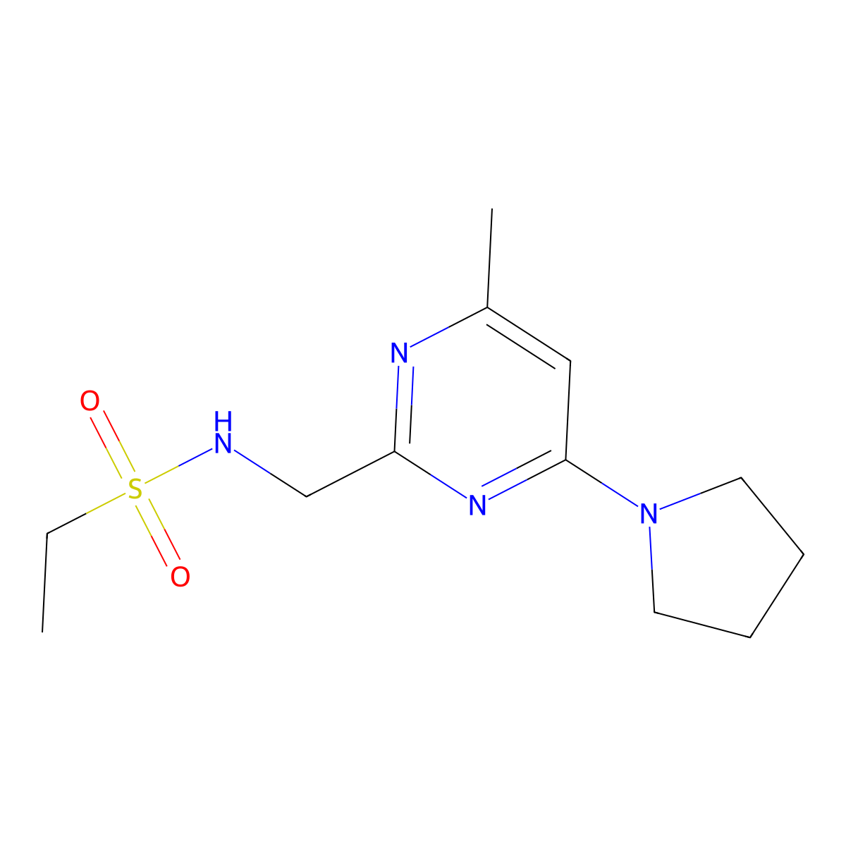 N-((4-methyl-6-(pyrrolidin-1-yl)pyrimidin-2-yl)methyl)ethanesulfonamide molecular structure, CAS 1797804-43-3