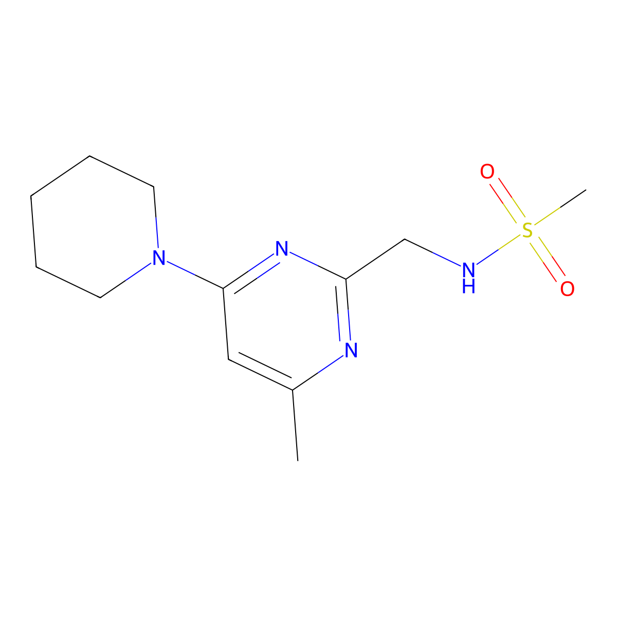 N-{[4-methyl-6-(piperidin-1-yl)pyrimidin-2-yl]methyl}methanesulfonamide molecular structure, CAS 1797804-55-7