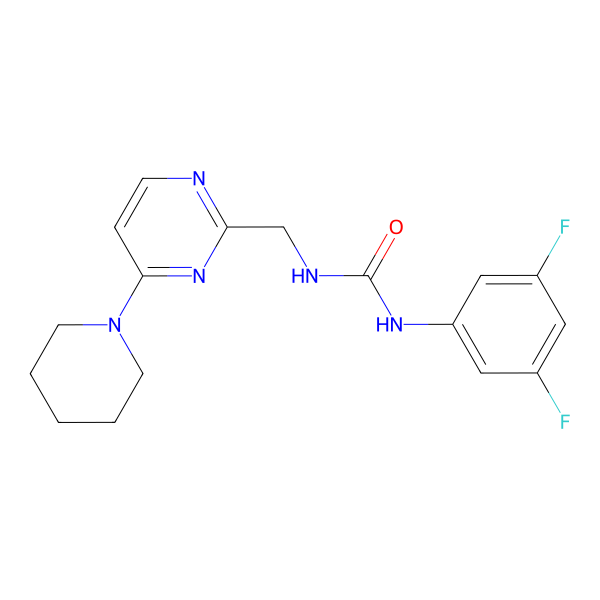 1-(3,5-Difluorophenyl)-3-{[4-(piperidin-1-yl)pyrimidin-2-yl]methyl}urea molecular structure, CAS 1797804-71-7