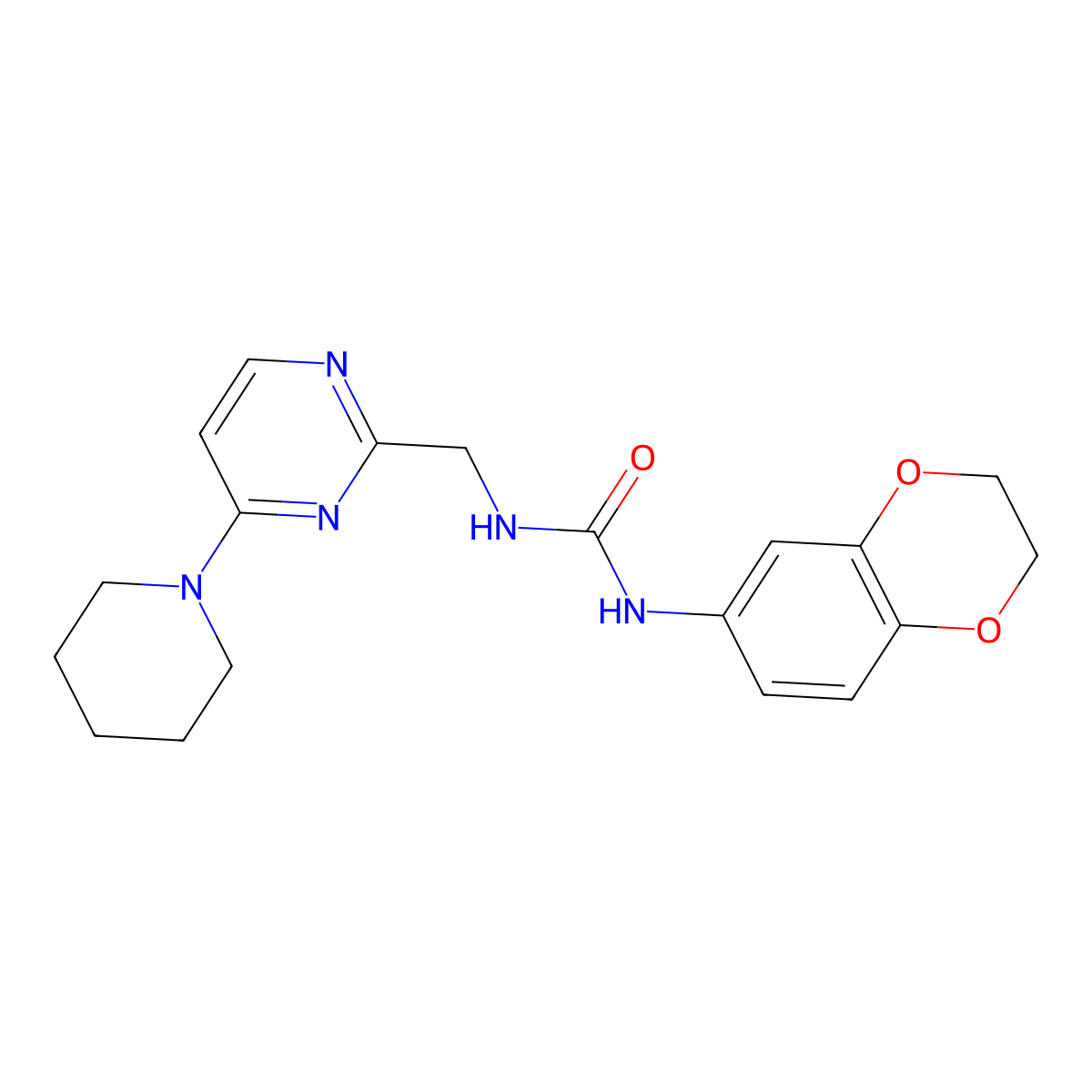 1-(2,3-Dihydrobenzo[b][1,4]dioxin-6-yl)-3-((4-(piperidin-1-yl)pyrimidin-2-yl)methyl)urea molecular structure, CAS 1797804-80-8