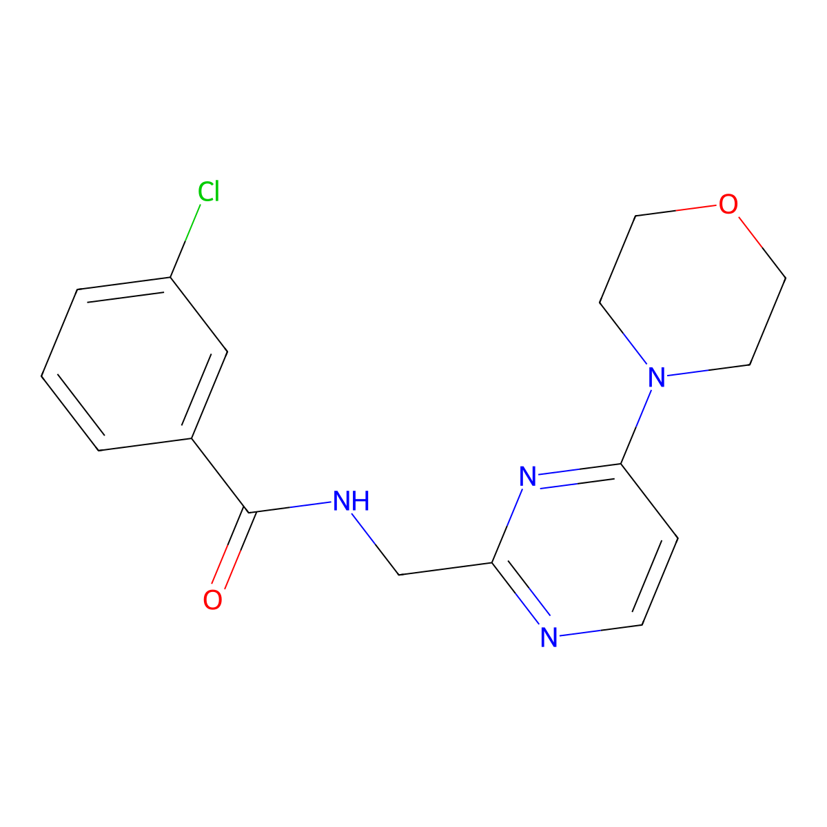 3-chloro-N-((4-morpholinopyrimidin-2-yl)methyl)benzamide molecular structure, CAS 1797805-05-0