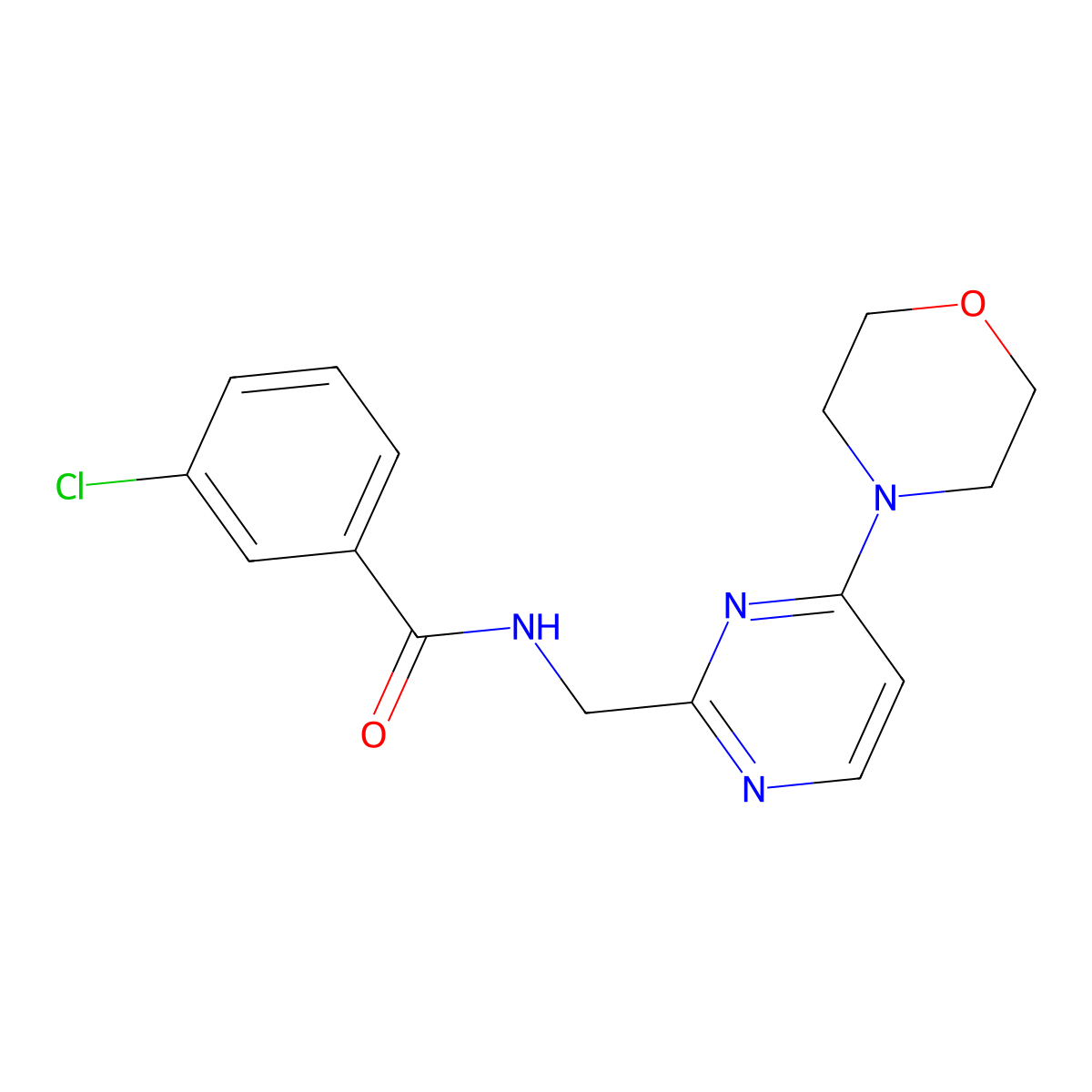3-chloro-N-((4-morpholinopyrimidin-2-yl)methyl)benzamide molecular structure, CAS 1797805-05-0
