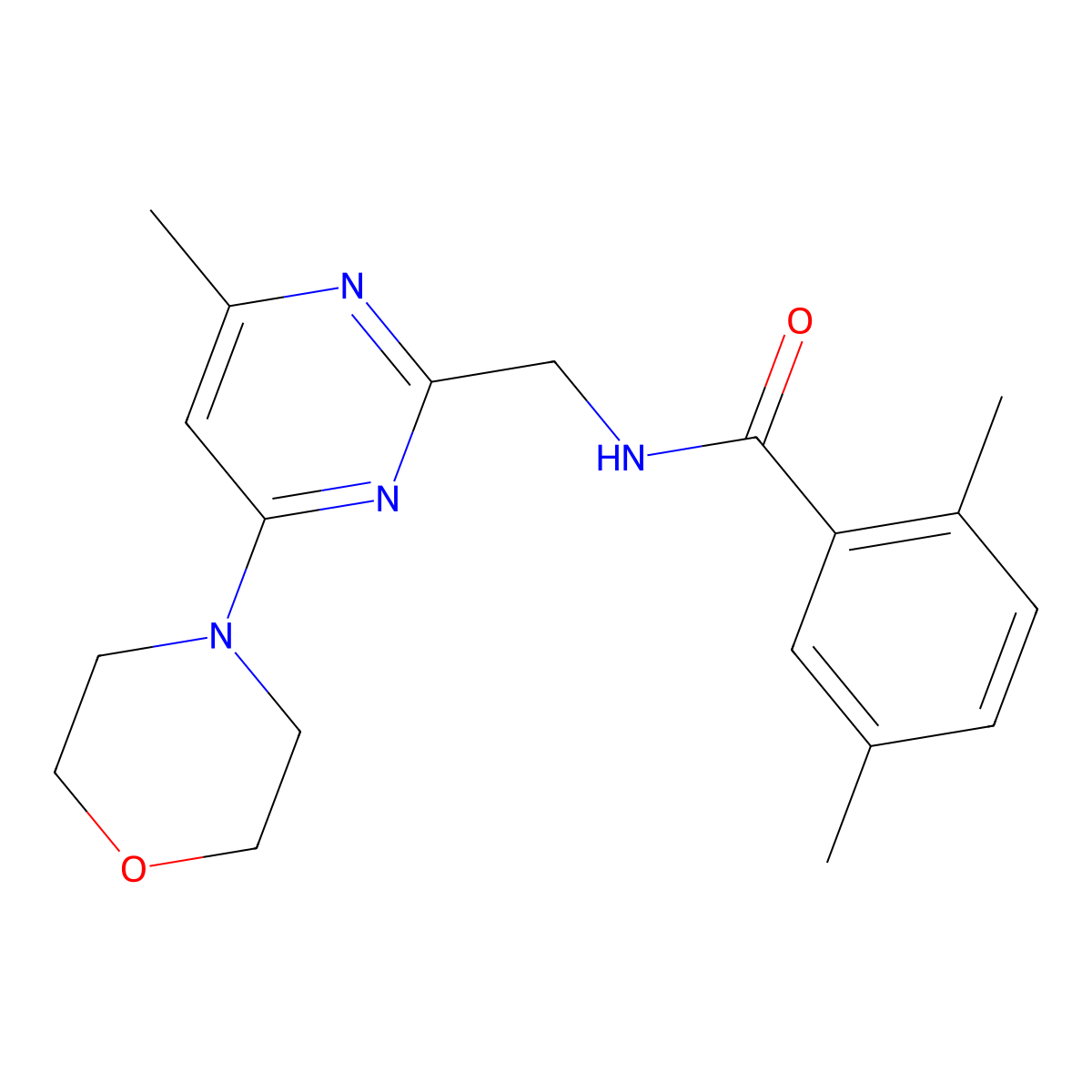 2,5-dimethyl-N-((4-methyl-6-morpholinopyrimidin-2-yl)methyl)benzamide molecular structure, CAS 1797806-43-9