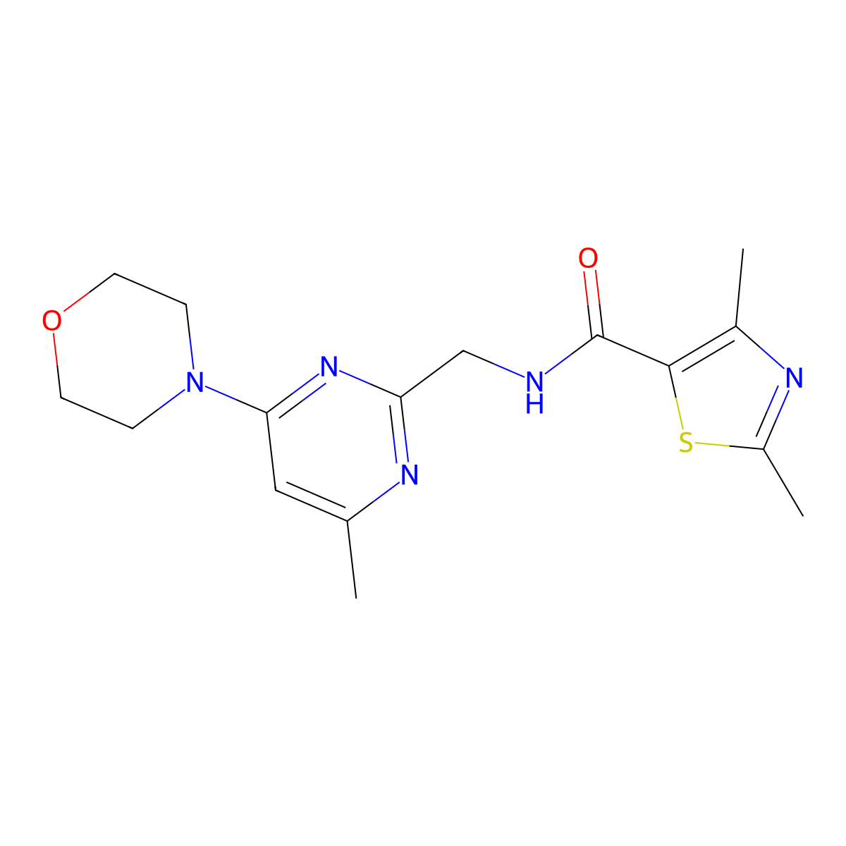 2,4-dimethyl-N-((4-methyl-6-morpholinopyrimidin-2-yl)methyl)thiazole-5-carboxamide molecular structure, CAS 1797806-60-0