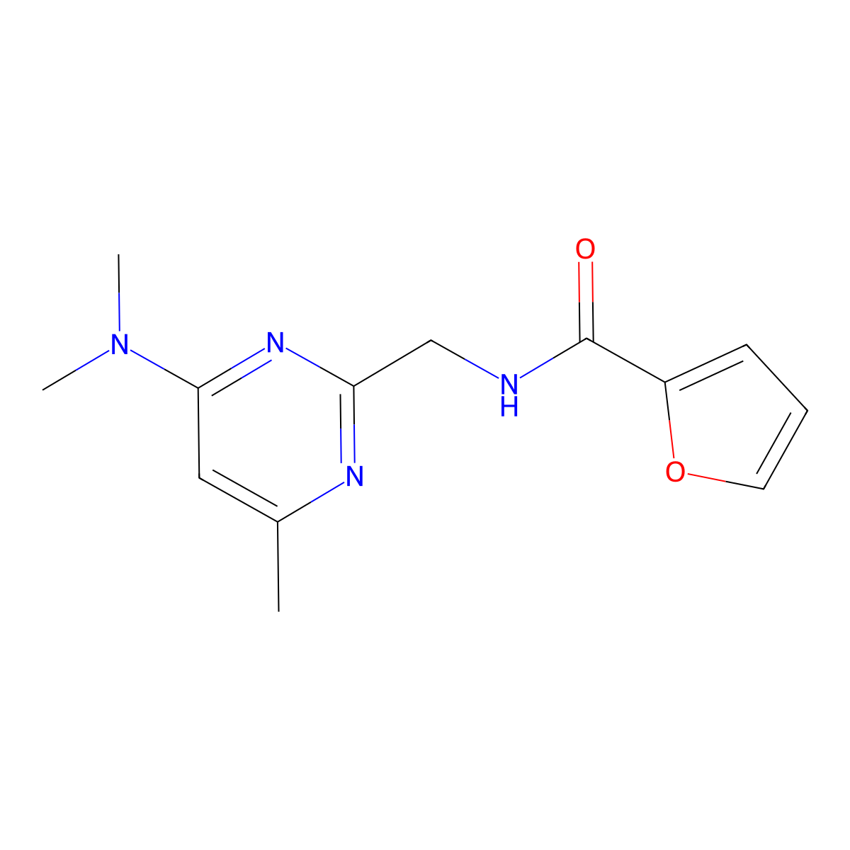 N-{[4-(dimethylamino)-6-methylpyrimidin-2-yl]methyl}furan-2-carboxamide molecular structure, CAS 1797811-63-2