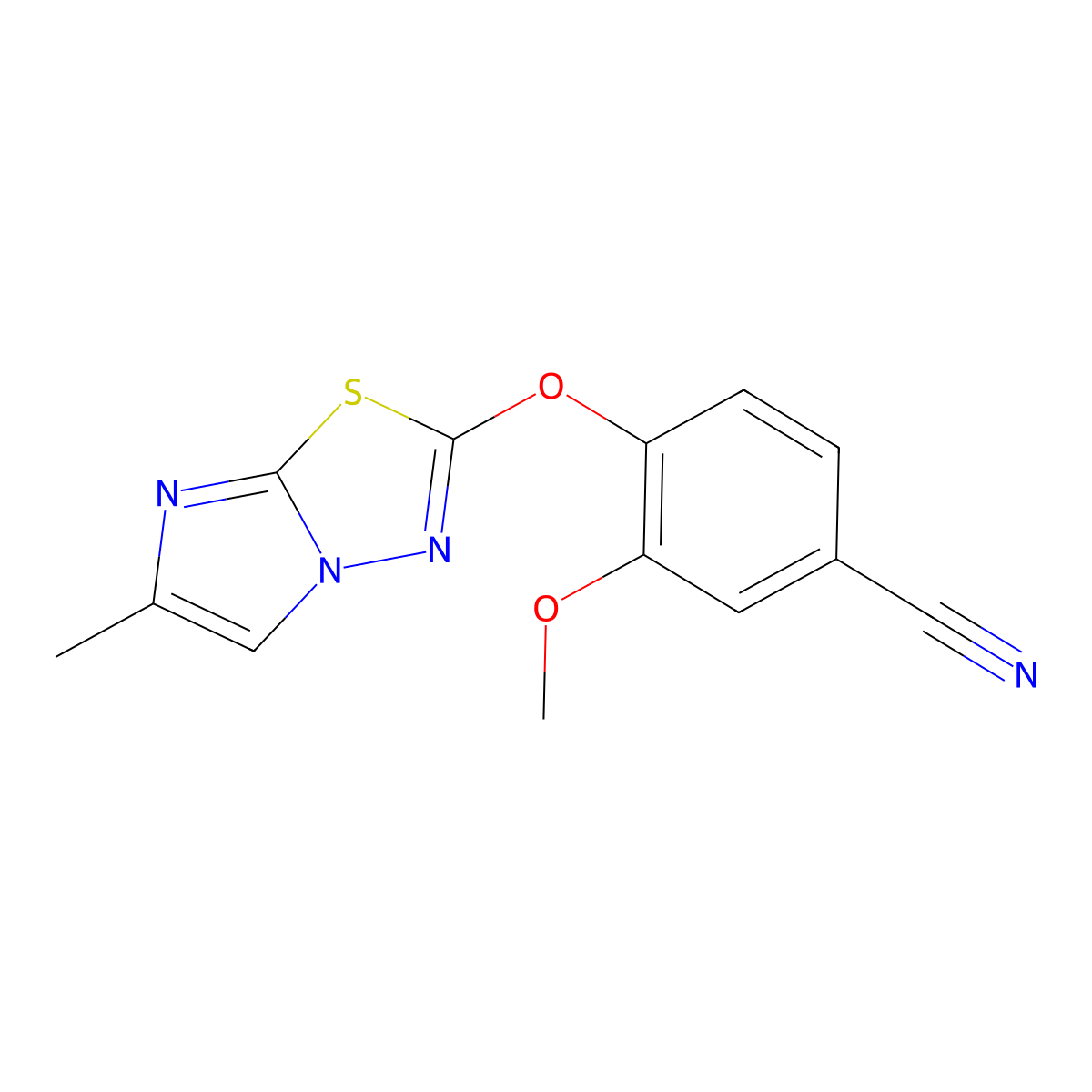 3-Methoxy-4-({6-methylimidazo[2,1-b][1,3,4]thiadiazol-2-yl}oxy)benzonitrile molecular structure, CAS 1797811-68-7