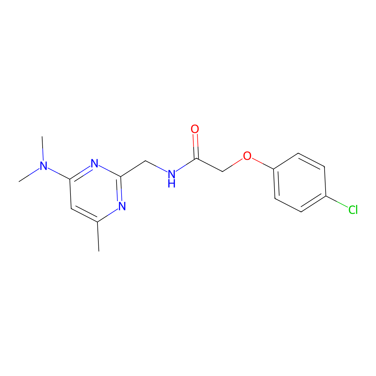 2-(4-chlorophenoxy)-N-{[4-(dimethylamino)-6-methylpyrimidin-2-yl]methyl}acetamide molecular structure, CAS 1797811-69-8