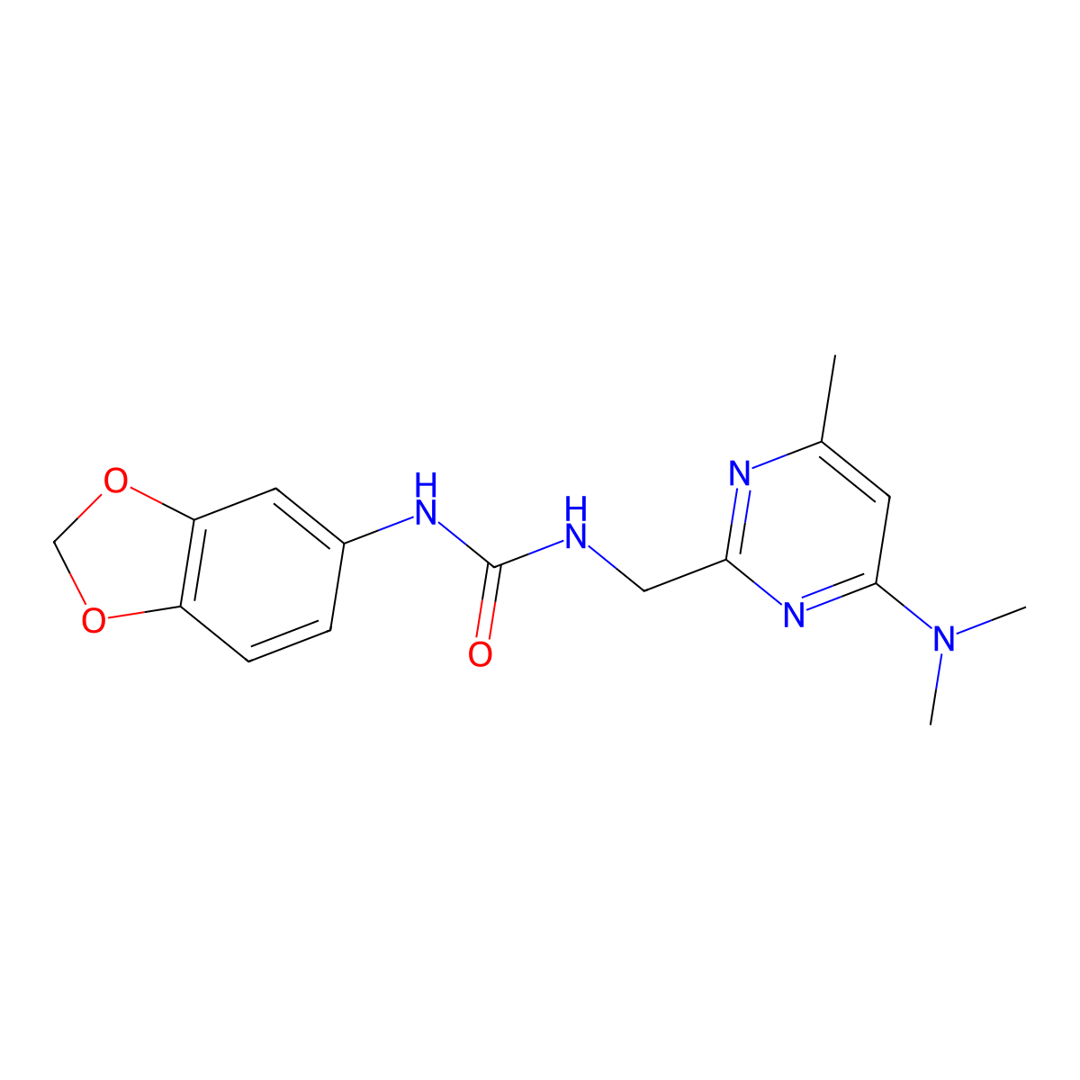 1-(Benzo[d][1,3]dioxol-5-yl)-3-((4-(dimethylamino)-6-methylpyrimidin-2-yl)methyl)urea molecular structure, CAS 1797811-74-5