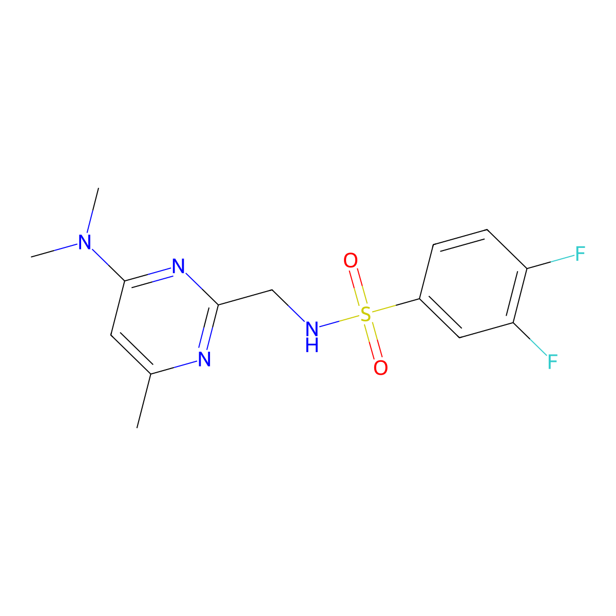N-((4-(dimethylamino)-6-methylpyrimidin-2-yl)methyl)-3,4-difluorobenzenesulfonamide molecular structure, CAS 1797811-87-0