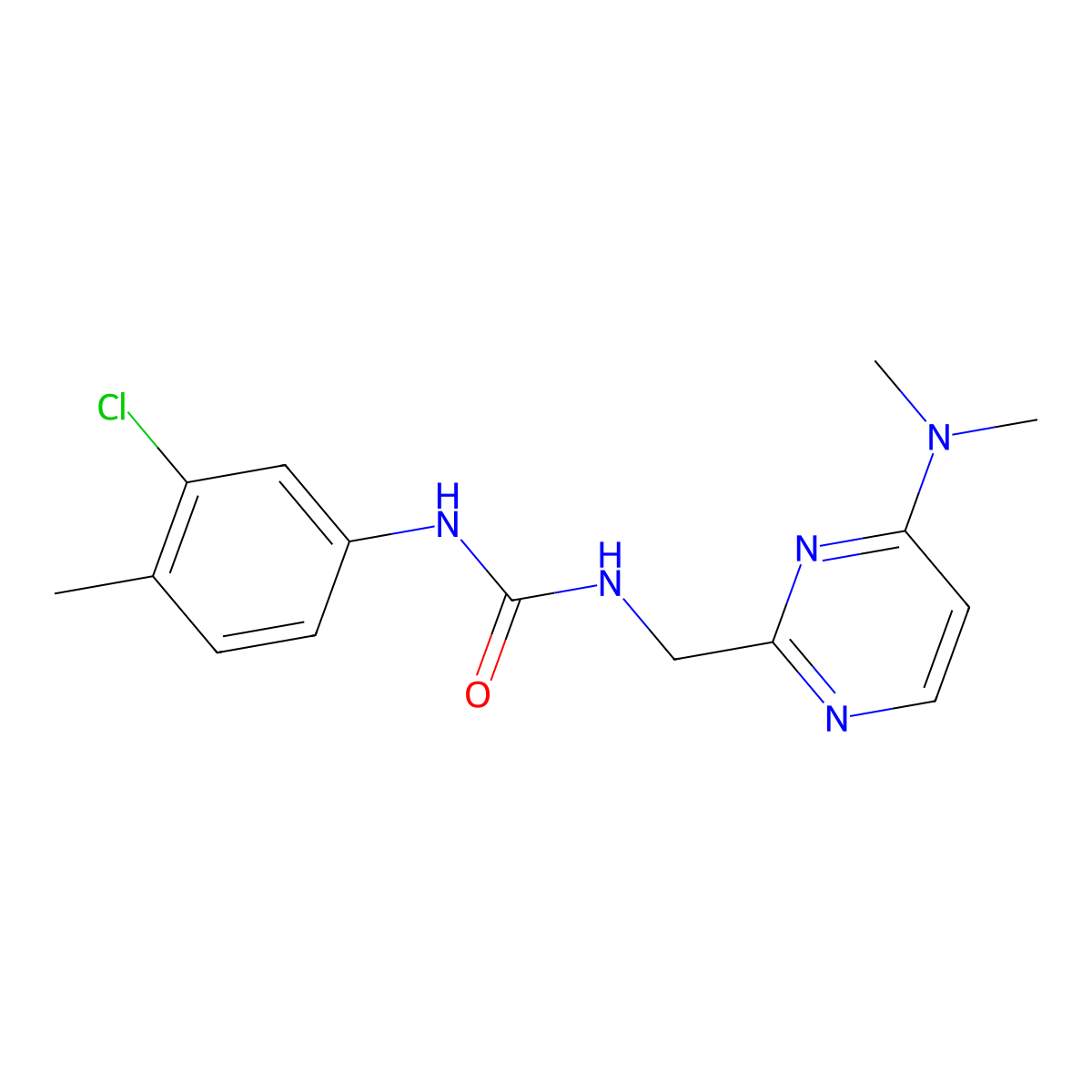 1-(3-Chloro-4-methylphenyl)-3-((4-(dimethylamino)pyrimidin-2-yl)methyl)urea molecular structure, CAS 1797812-33-9